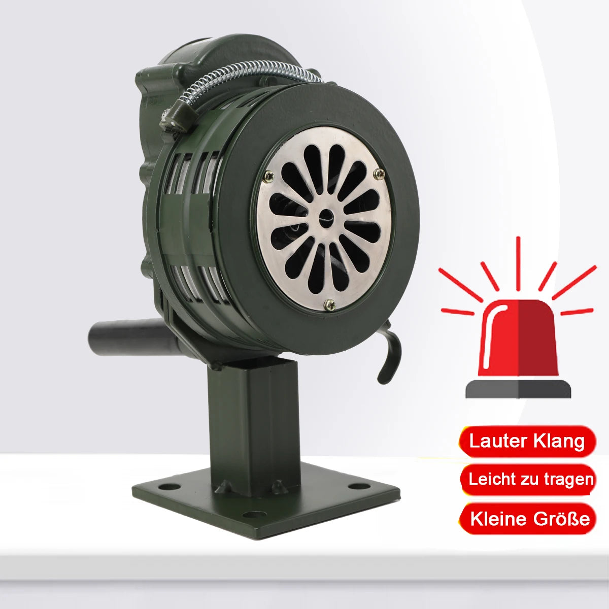 LK-100A Handhållen Siren Aluminiumlegering Manuell vevbar Siren Luftanfall Siren 110dB Högt Alarm för Nödsituation Skola Shopping Brand- och Luftsäkerhetslarm System
