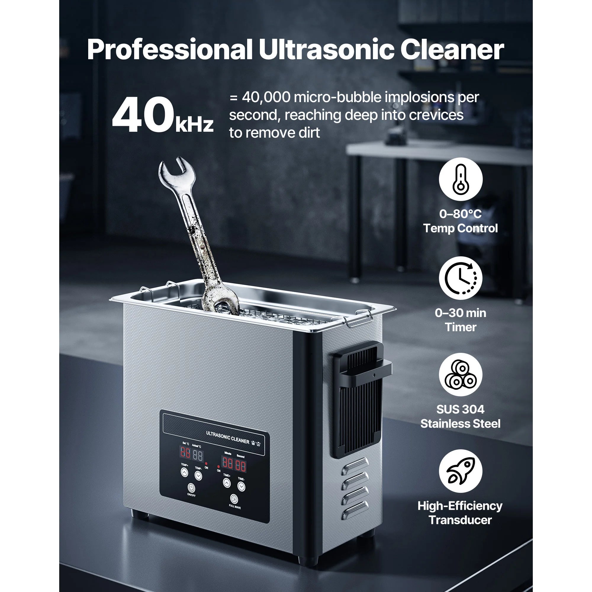 Ultrazvuková čistička 6L–30L nerezová vana pro šperky a díly