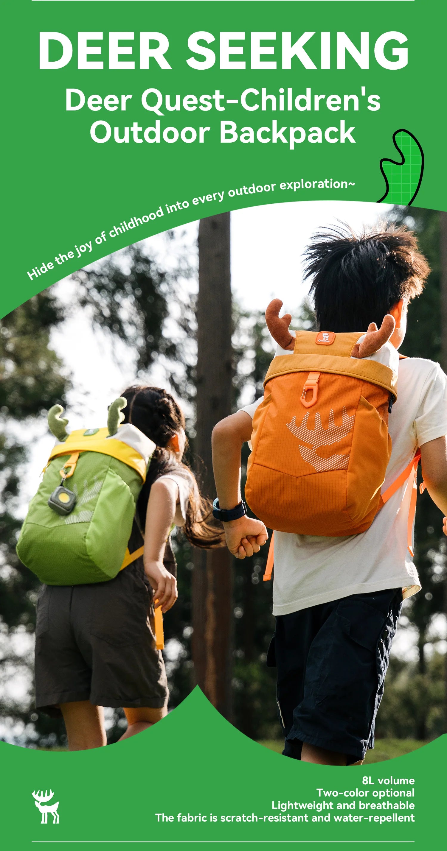 8L Kids Lightweight Hiking Backpack Breathable Nylon Daypack