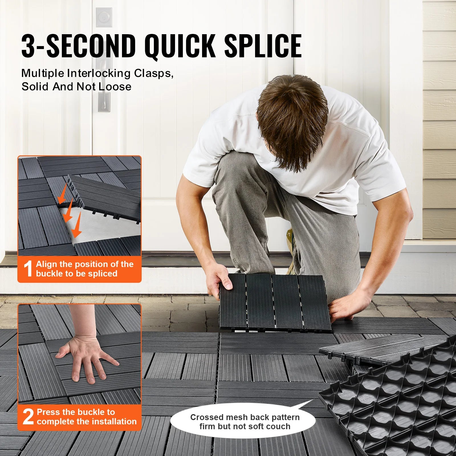 Interlocking Deck Tiles Waterproof Outdoor Flooring for Patio and Poolside