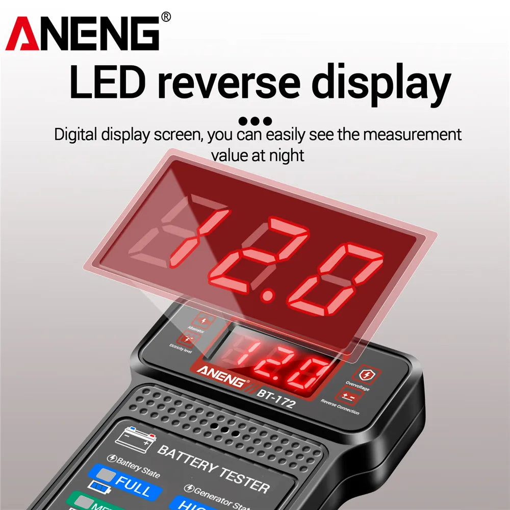 Tester de baterii auto ANENG, detector special pentru baterii de 12V, cu alertă sonoră, detectare a generatorului, BT-172, instrumente multifuncționale