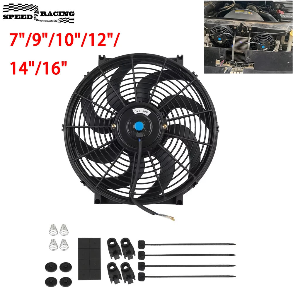 Kit Elétrico de Ventoinha de Arrefecimento para Radiador de Ar Condicionado Automóvel Universal 7/9/10/12/14/16 Polegadas 12V 80W 2100RPM
