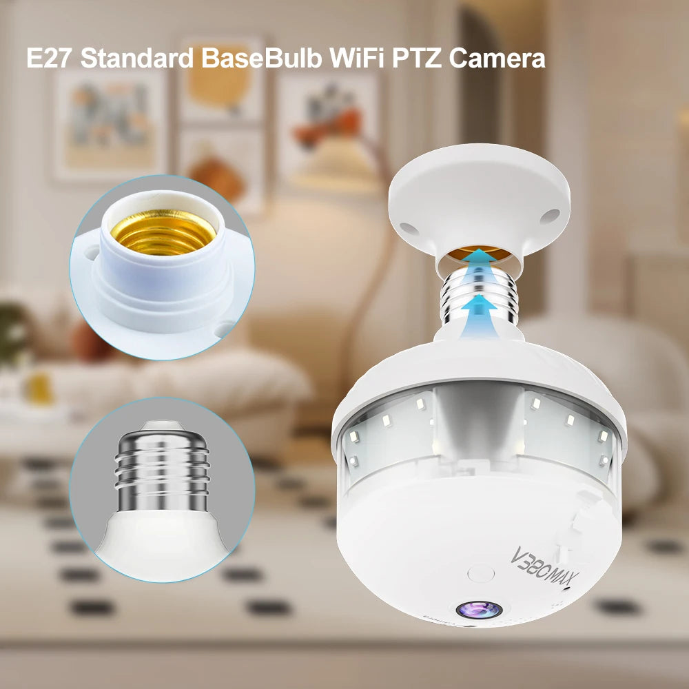 2K WiFi Home Light Bulb Camera Light Bulb Camera 360 degree Panoramic IP Camera Full Color Night Vision