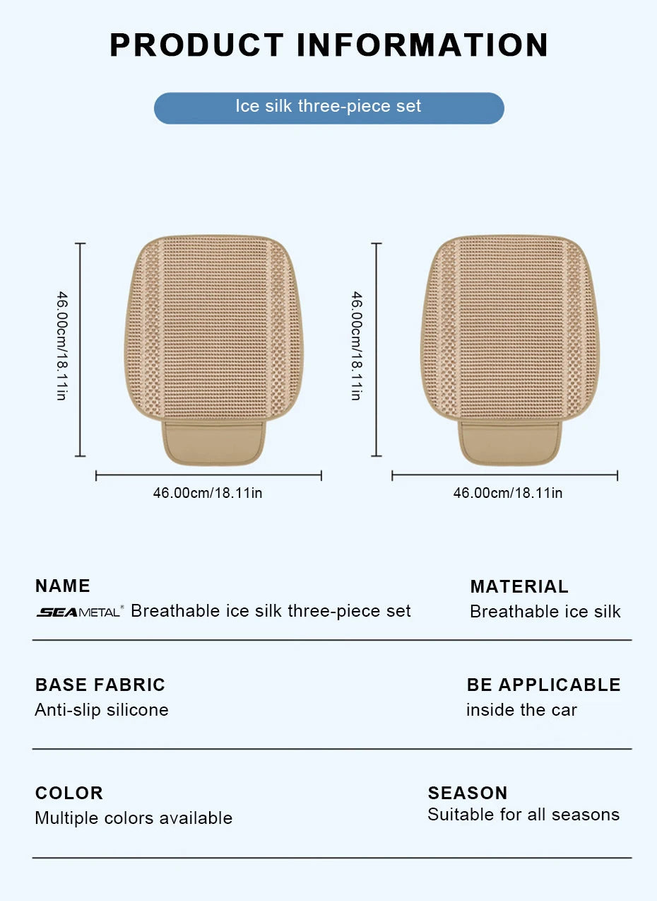 SEAMETAL 1Pc Car Seat Cover Breathable Ice Silk Cooling Seat Cushion Anti Slip Auto Seat Protection Mat Universal for Sedan Suv