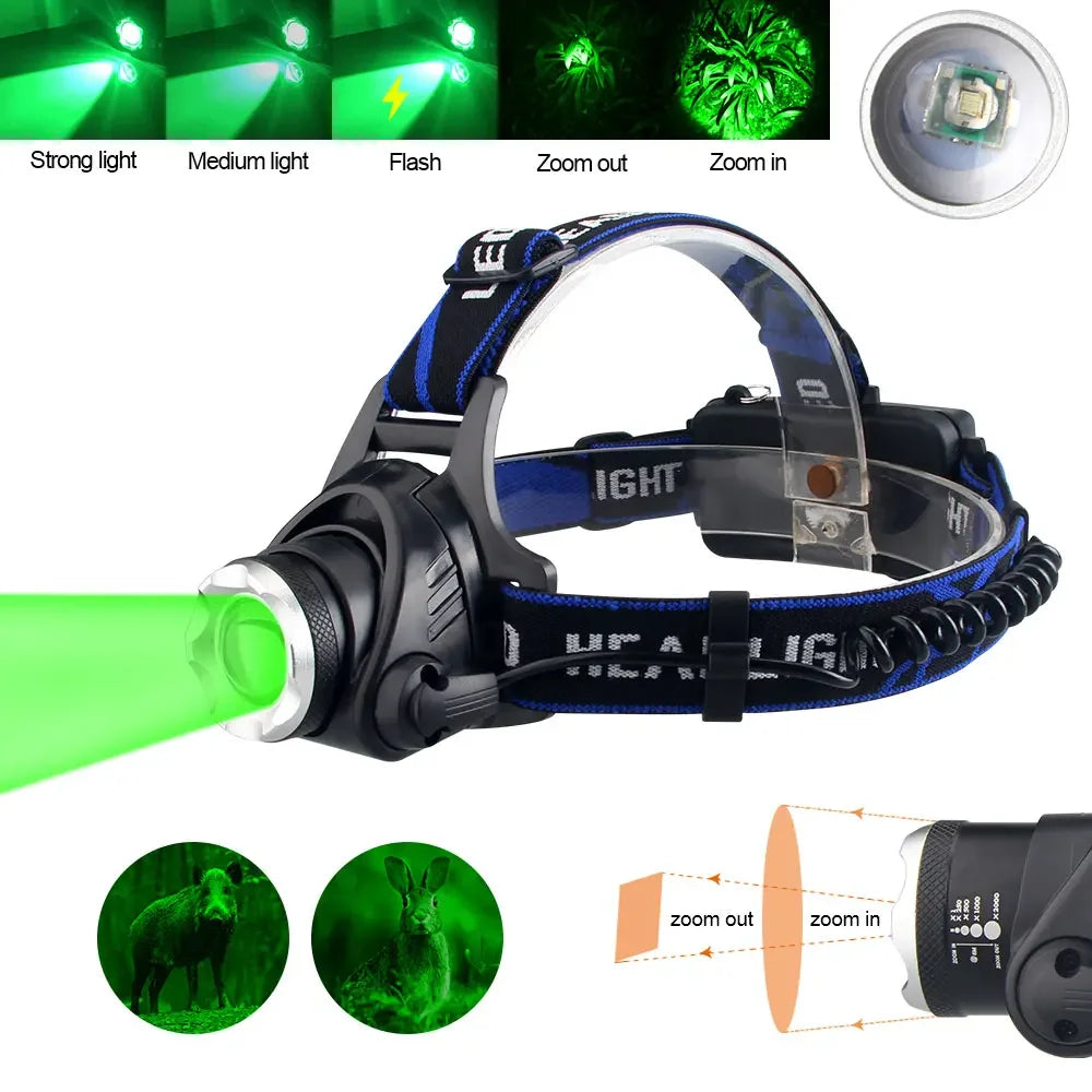 Zoomable Headlamp, Red/Green/395nm UV Options