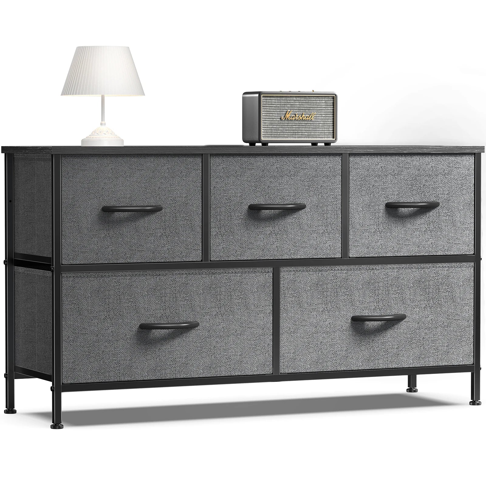 5-Drawer Fabric Dresser with Metal Frame Storage Cabinet
