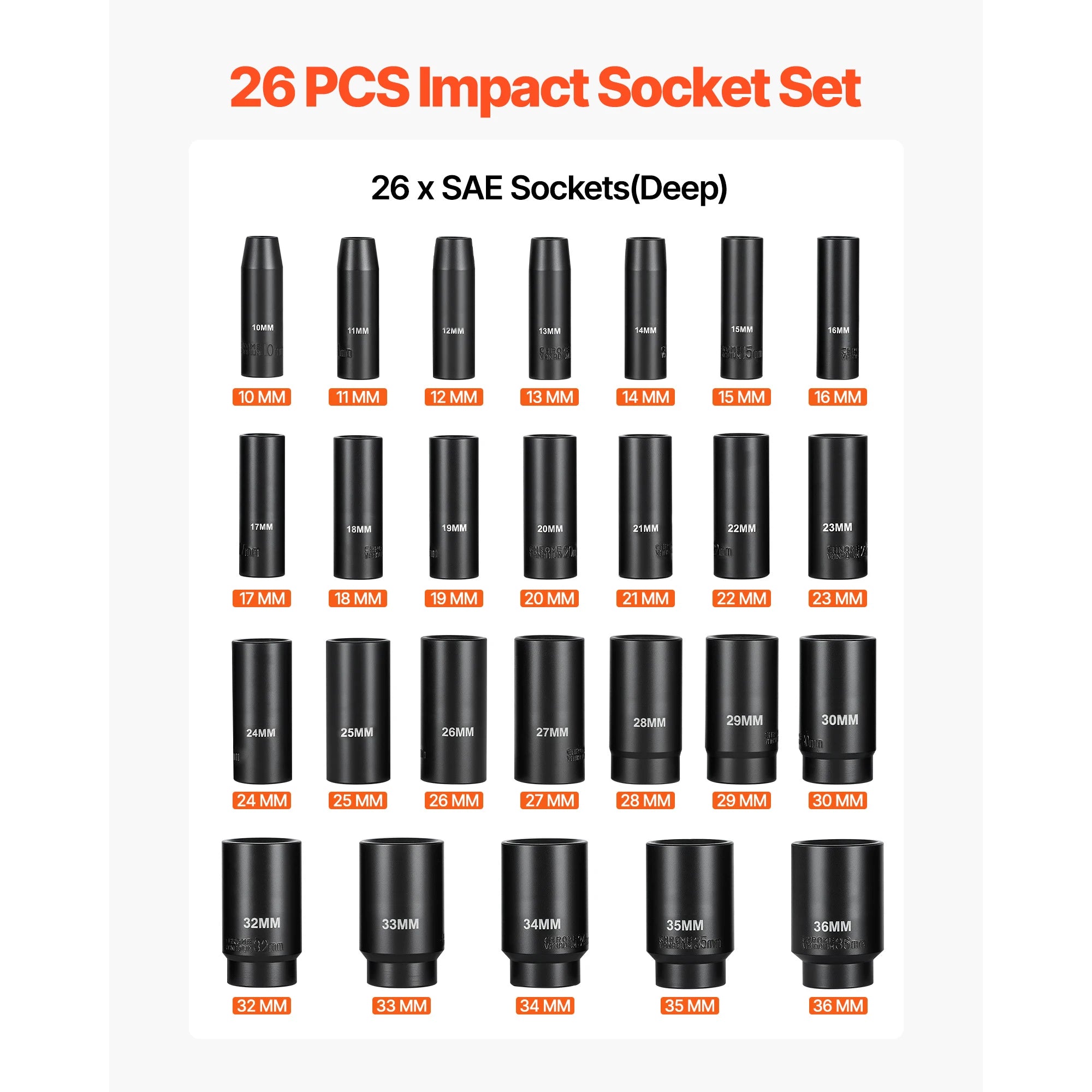 Sada nástrčných kľúčov 1/2" pohon, 6-hran, Cr-V oceľ, 26–65 dielov