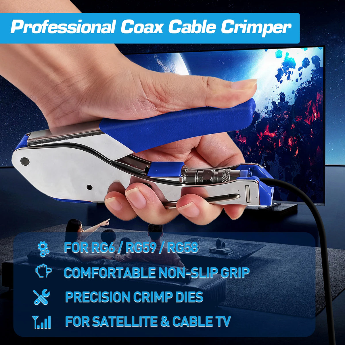 Coaxial Compression Tool Kit with RG6 Connectors