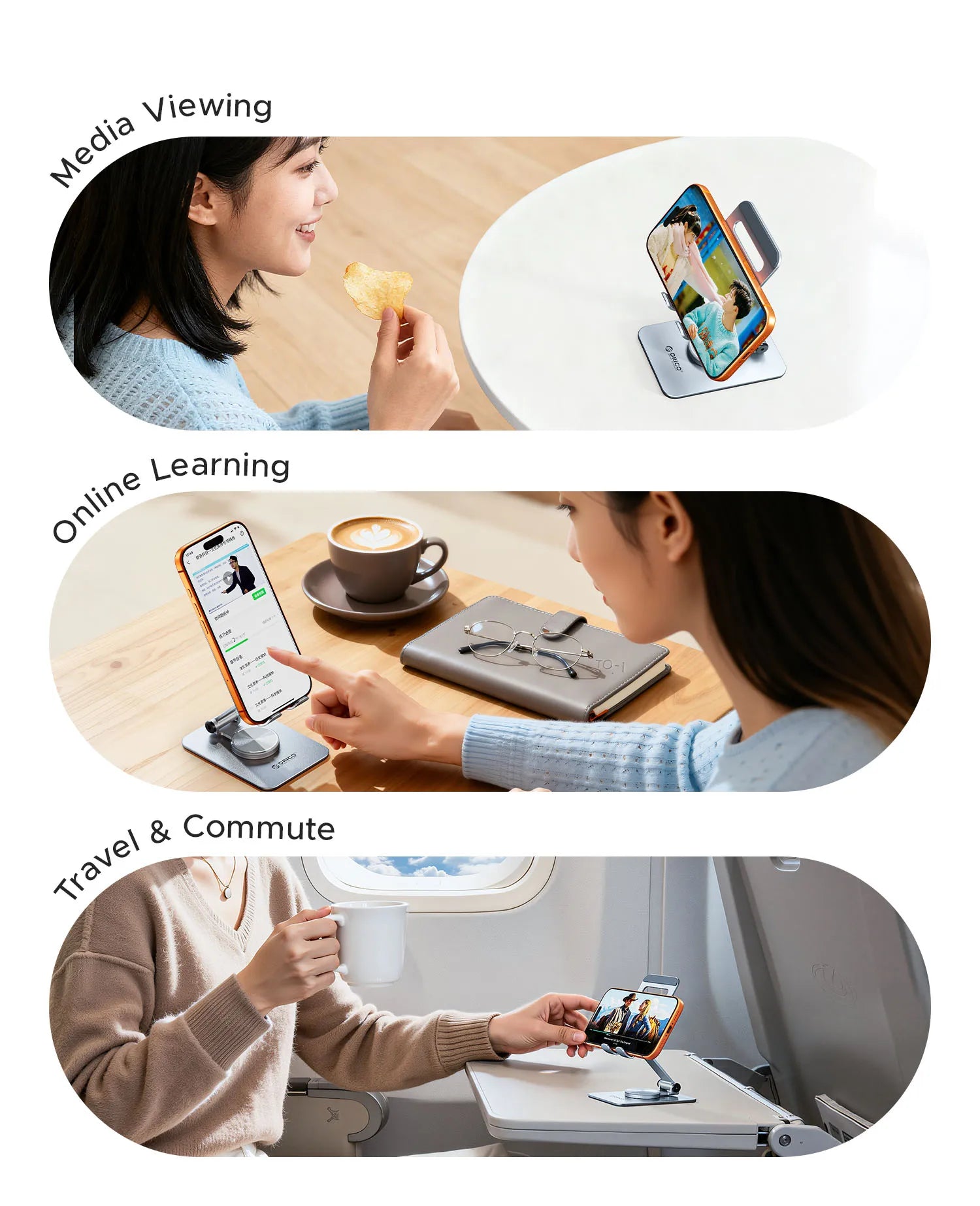 Adjustable Aluminum Phone Stand with 360° Rotation & Foldable Design