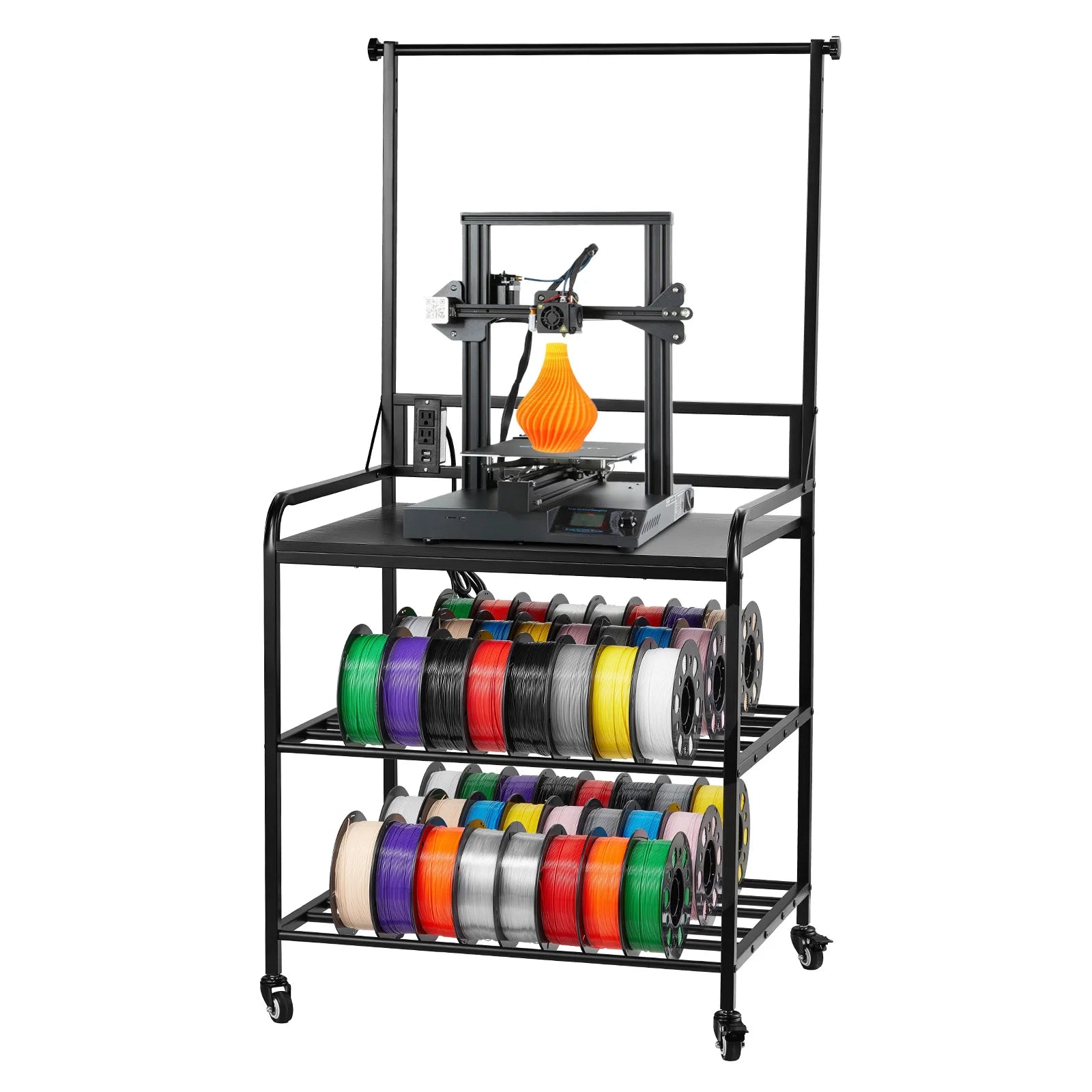 3-Tier 3D Printer Filament Storage Rack with Wheels & Power