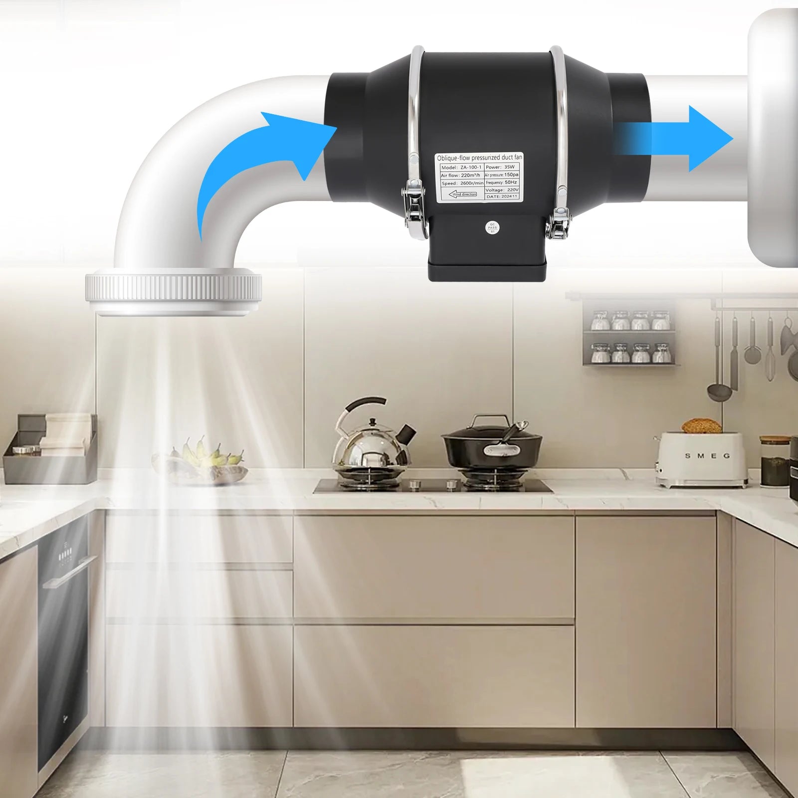 YIYIBYUS 220V Exhaust Fans Pipe Duct Ventilation Fan Silent Bathroom Extractor Ventilation Kitchen Toilet Wall Exhaust Duct Fan