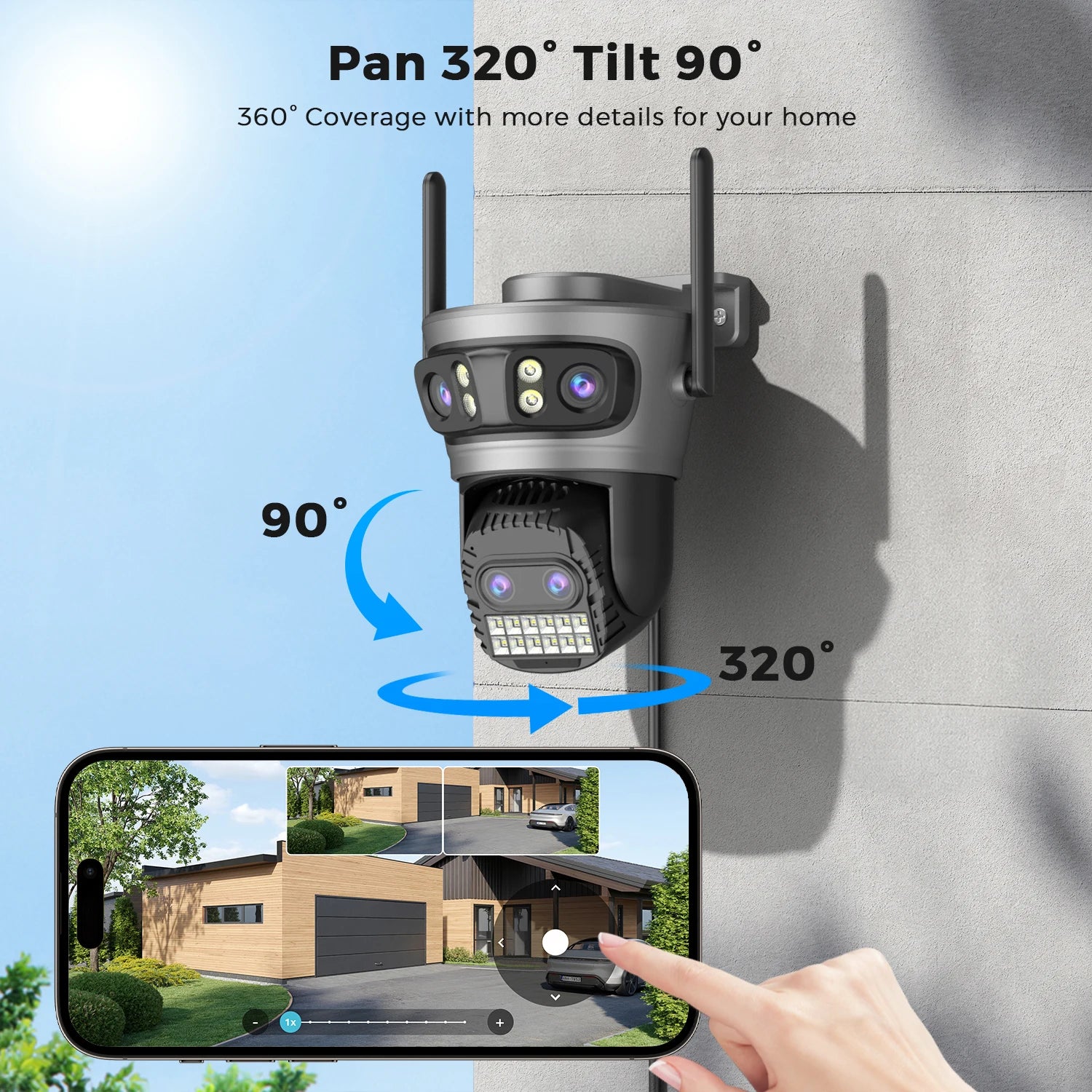 20MP 10K PTZ WiFi biztonsági kamera 4-lencsés 360° automatikus követéssel