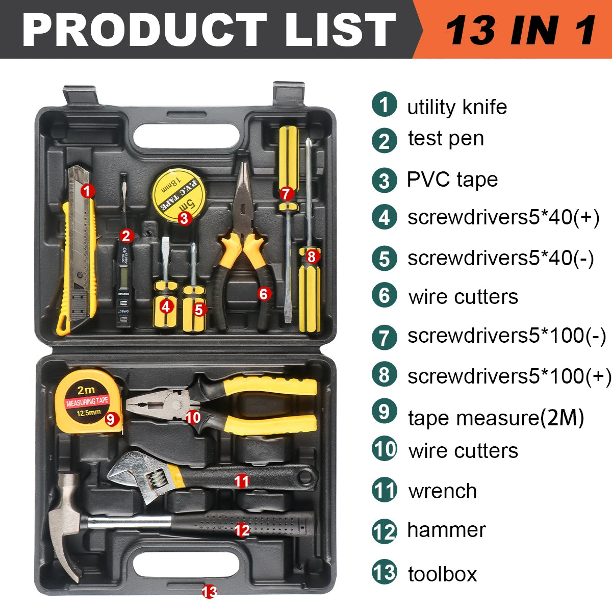 Household Hand Tool Kit with Case