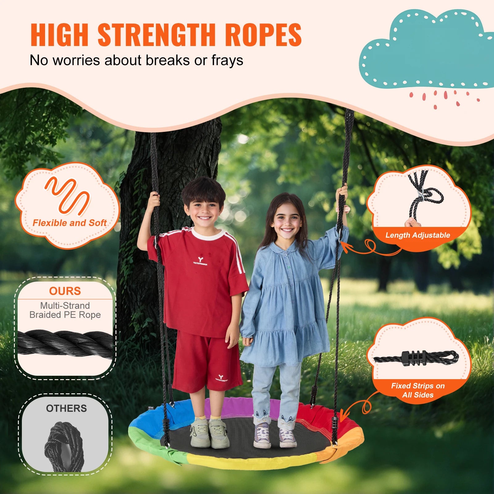 40" Tree Swing Saucer Seat 750lbs with Straps & Adjustable Ropes