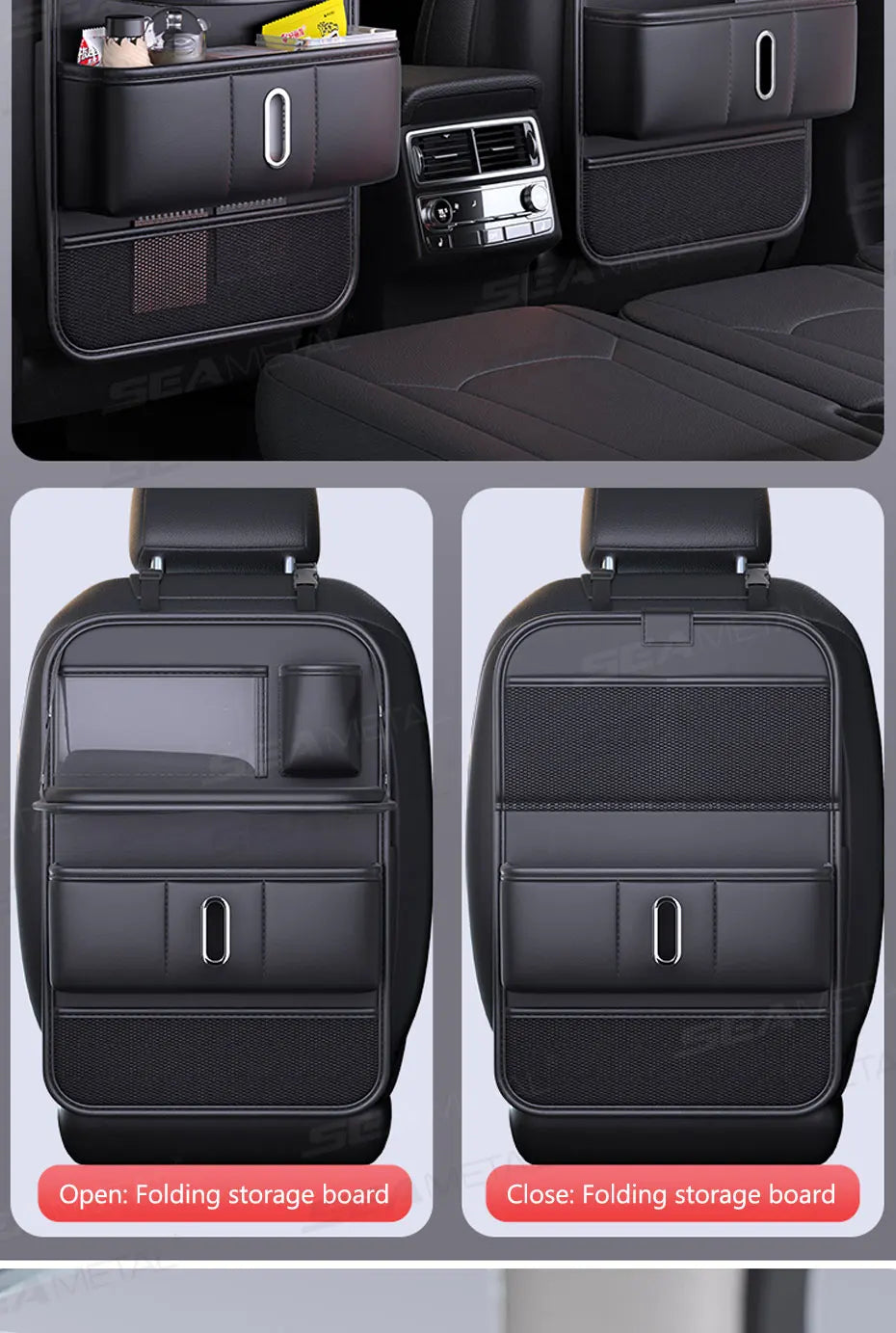 Multi-Pocket Car Seat Back Organizer with Foldable Tray