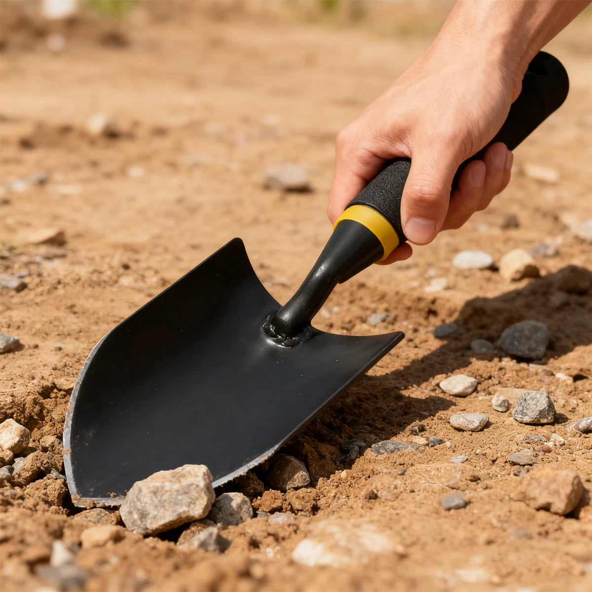 Pá de mão metálica para jardim com pega ergonómica