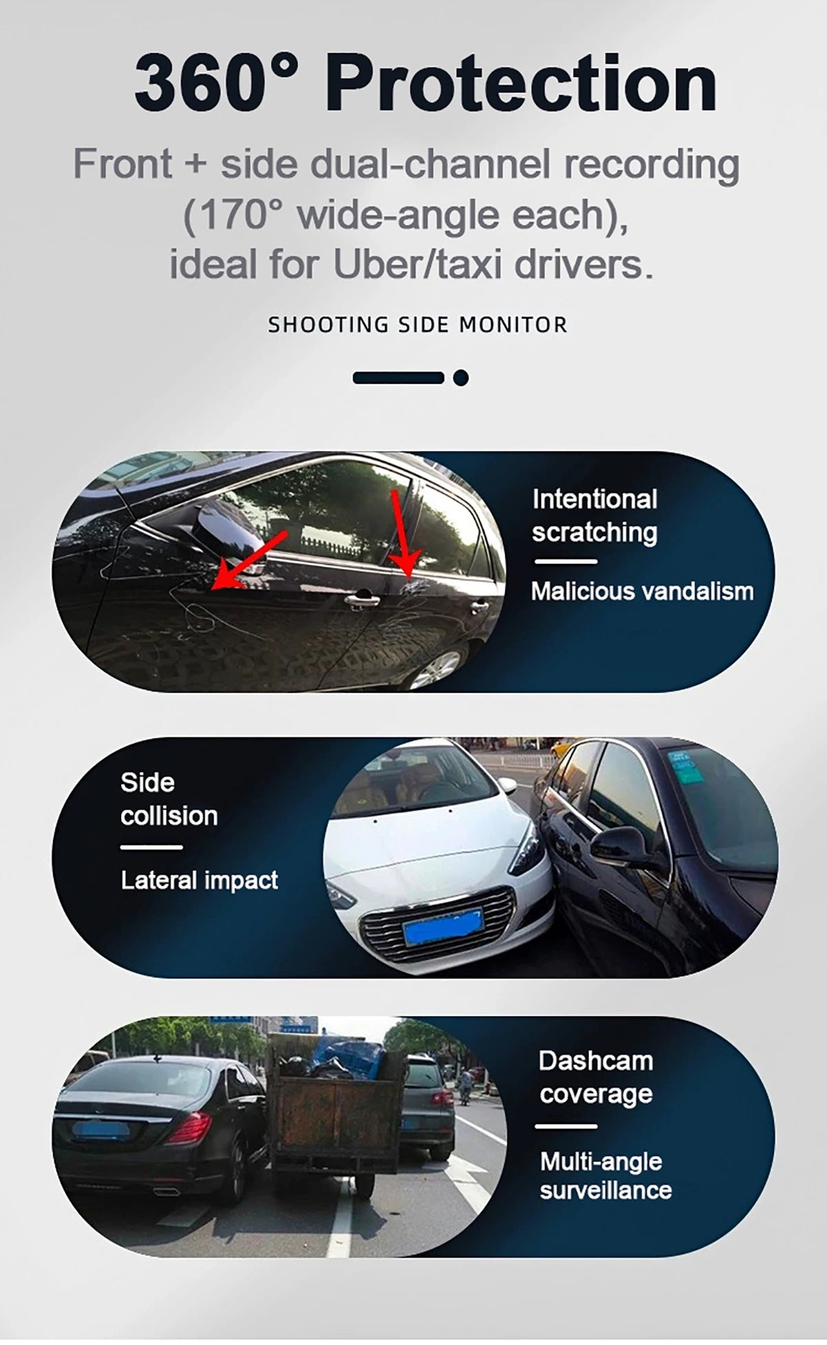 4-linse 360° dashcam med natvision og 24-timers parkeringsovervågning