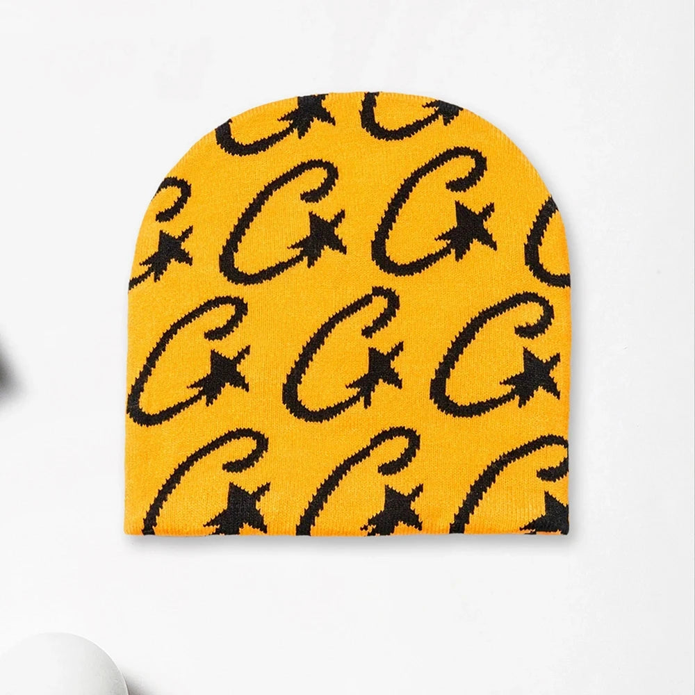 Módna hip-hopová čiapka pre ženy, žakárová pletená čiapka so zimným hviezdovým vzorom, teplá čiapka na von, vhodná na Vianoce