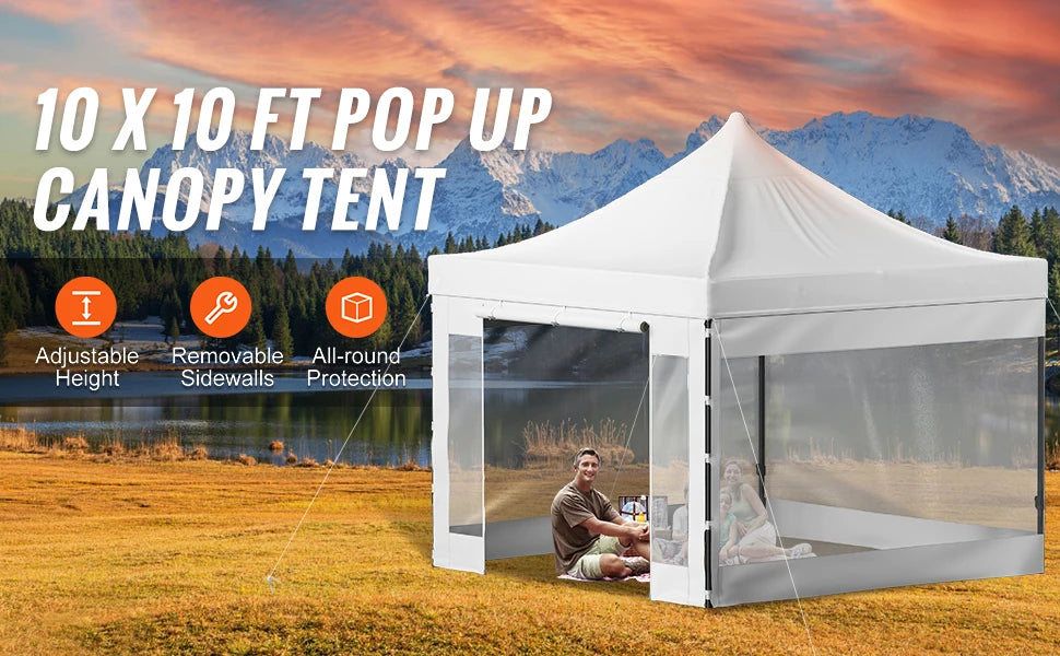 SucceBuy Tenda de Palco Pop Up 10x10 Alpendre ao Ar Livre com Paredes Laterais Removíveis e Bolsa com Rodas Abrigo Portátil Instantâneo para Festa/Acampamento