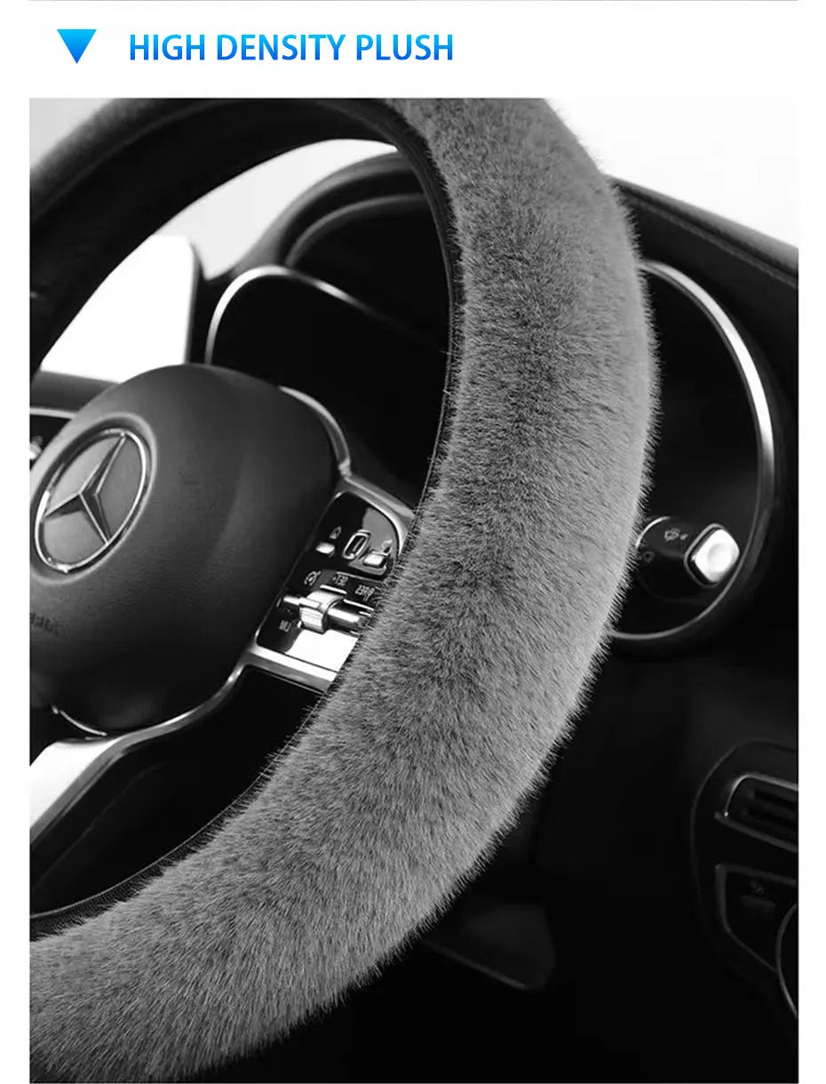 SEAMETAL Winter Warm Steering Wheel Cover Soft Plush Steer Cover Flexible Anti Slip Full-Wrapped Steering Protector for 37-39cm