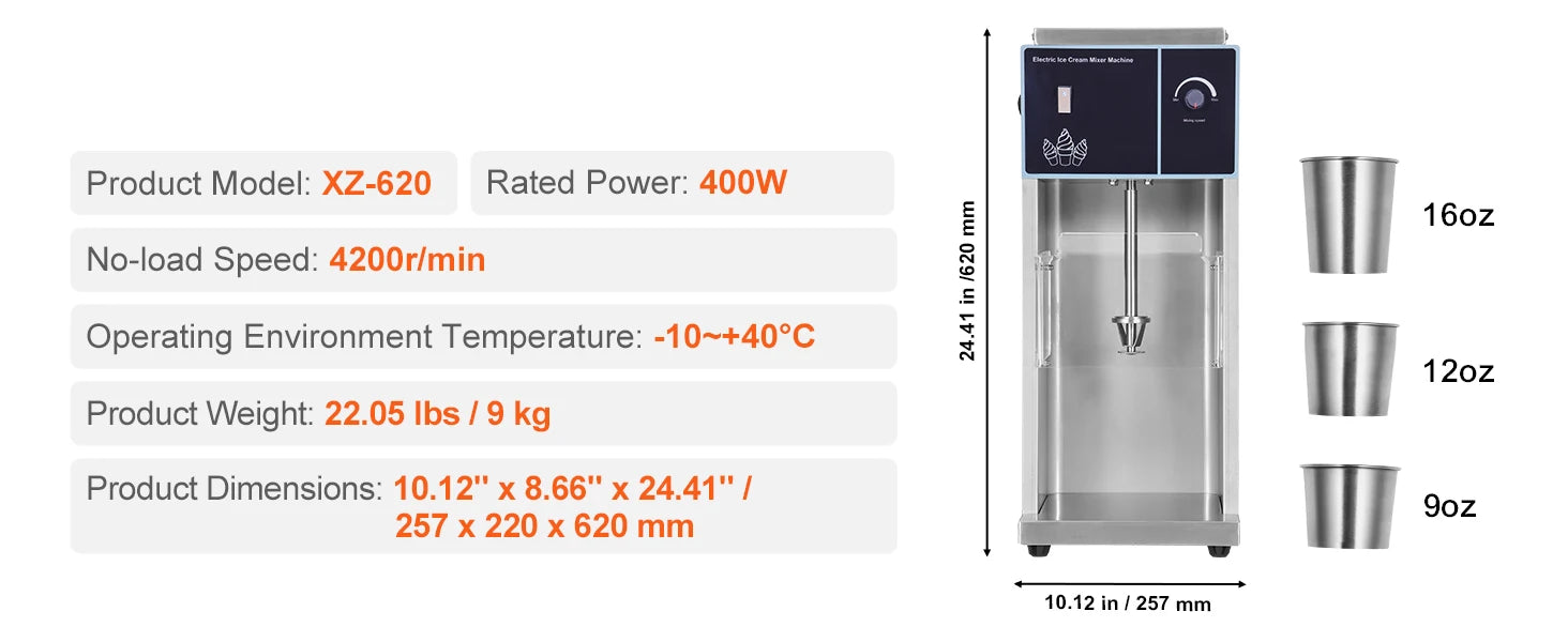 High-Speed Ice Cream Blender Mixer with Speed Adjustment