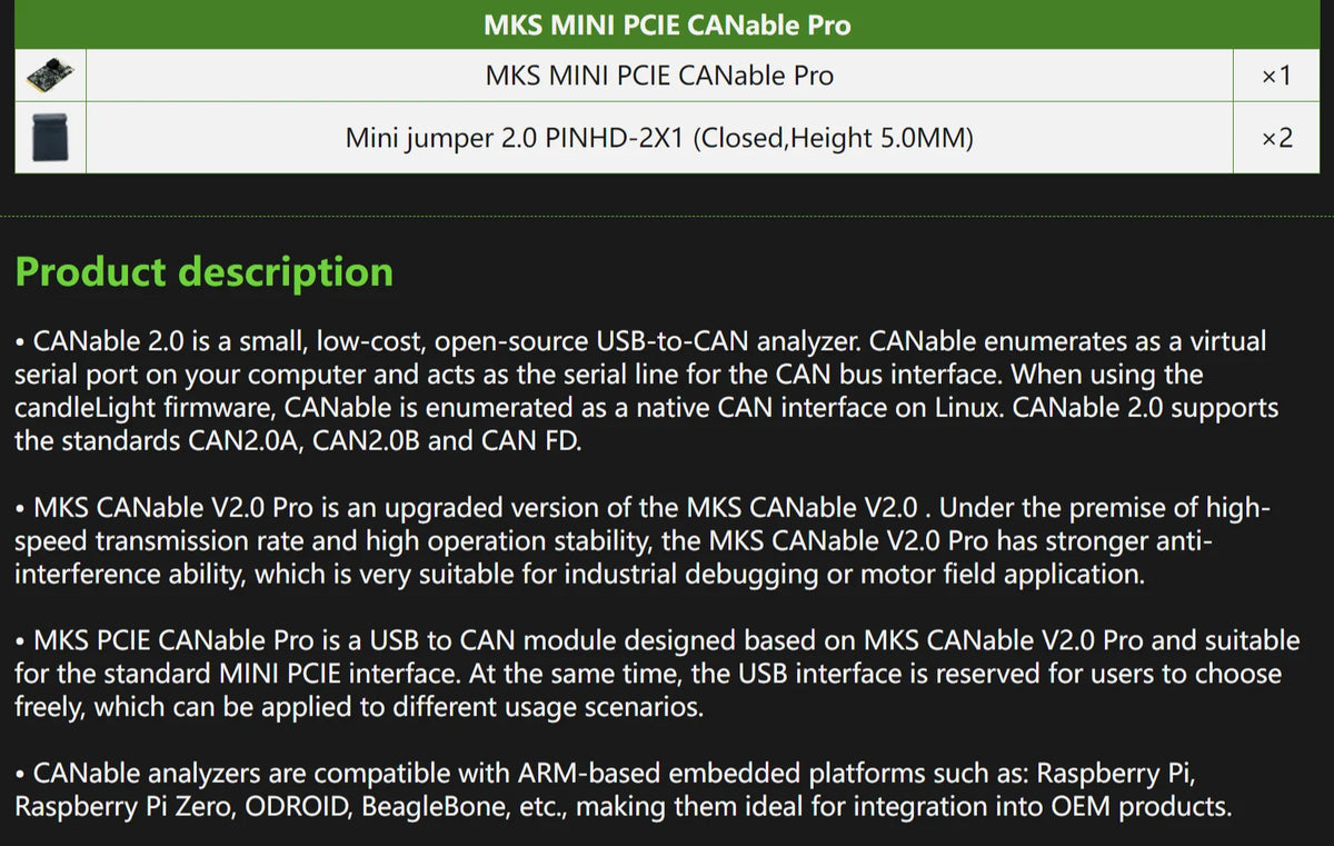 CANable 2.0 USB-to-CAN Adapter Options