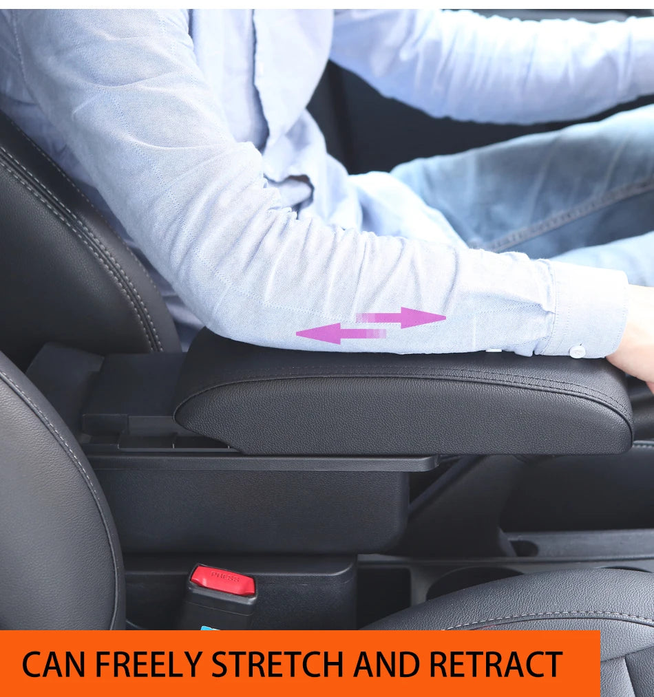 Universaali auton käsinoja säilytystilalla ja valinnaisilla USB-porteilla