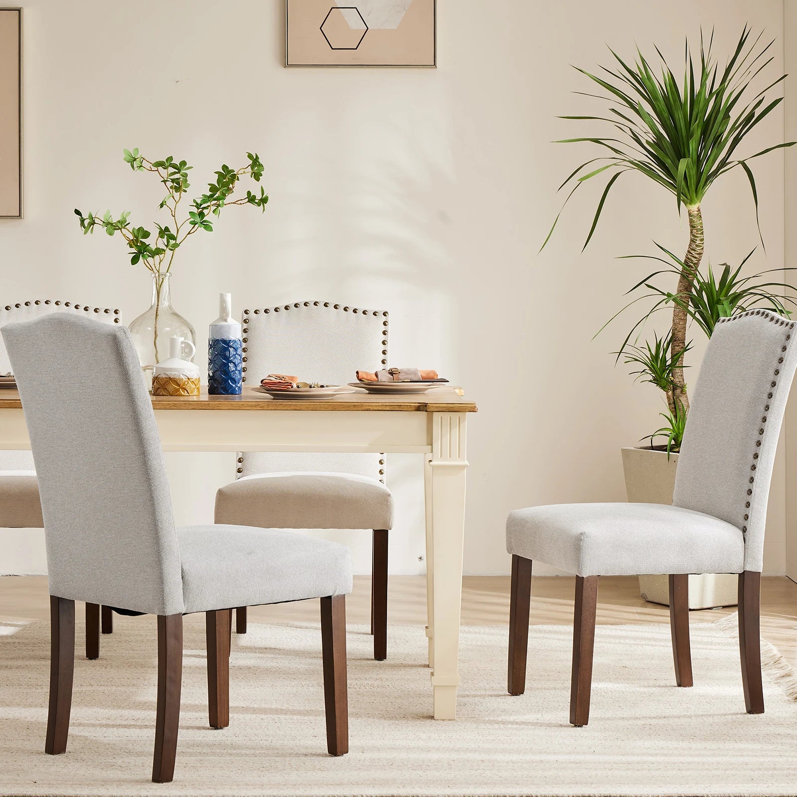 Upholstered Dining Chairs Set of 2 with Padded Backrest Cushion