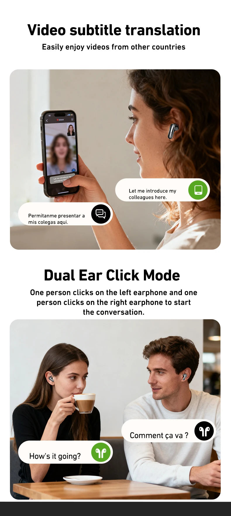 Sliding Cover Bluetooth Wireless Earbuds with ANC and AI Translation