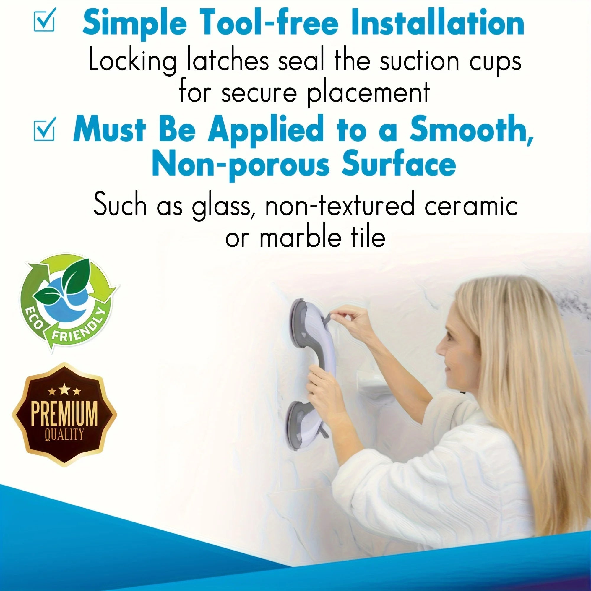 Kylpyhuoneen käsituki imukupilla turvatukitangoksi