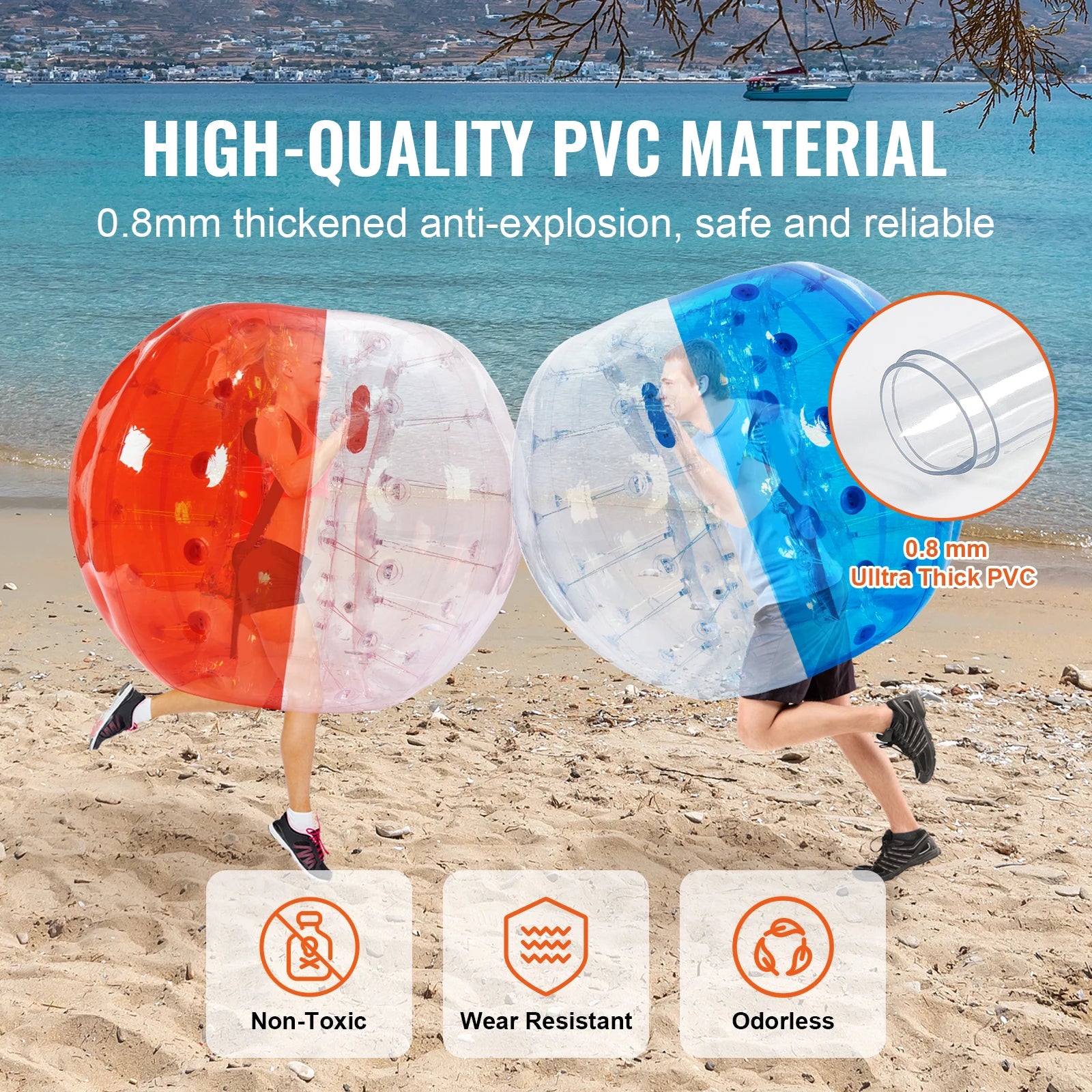 SucceBuy 2‑pack 5FT/1.5m nafukovací bumper balls, silné bublinkové míče pro fotbal, 0,8 mm nafukovací zorb míče pro dospělé nebo děti
