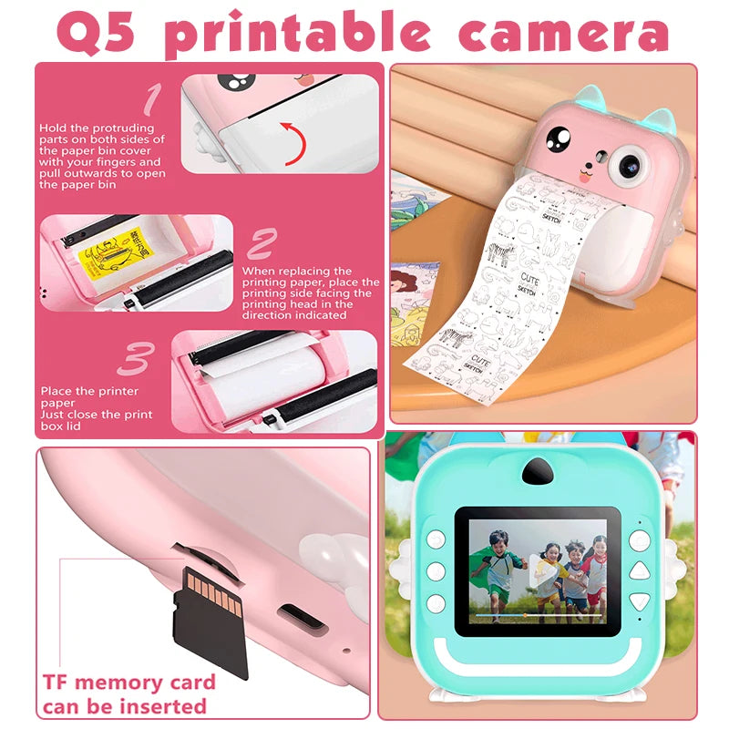 Caméra à impression instantanée Q5 pour enfants - options de kit 32 Go