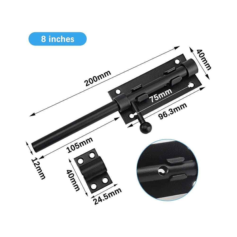 Black 201 Stainless Steel Sliding Door Latch, 200 mm