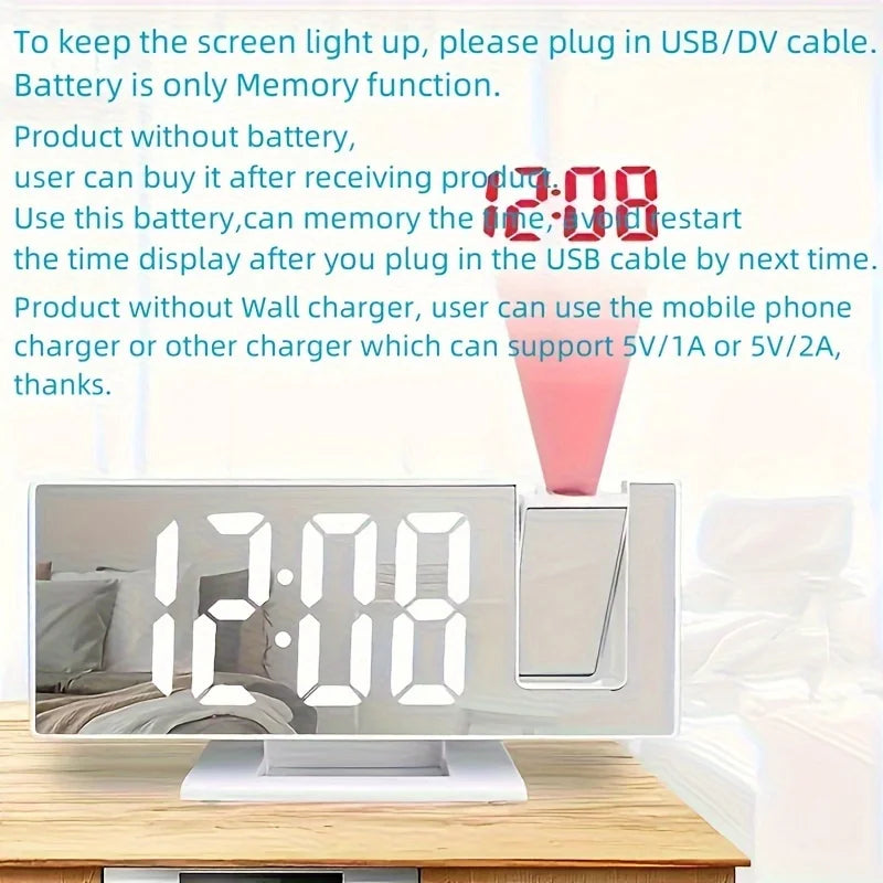 Projection alarm clock multifunction Intelligent luminous clock Bedroom large screen digital clock 180℃ back and celling projec