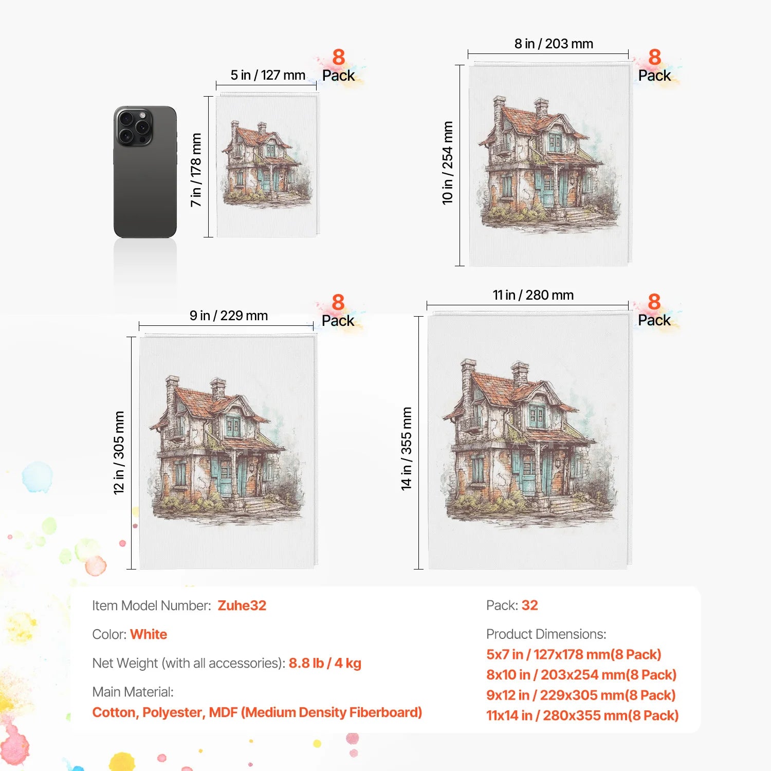 Zestaw 24 sztuk płócien malarskich 8x10 cali