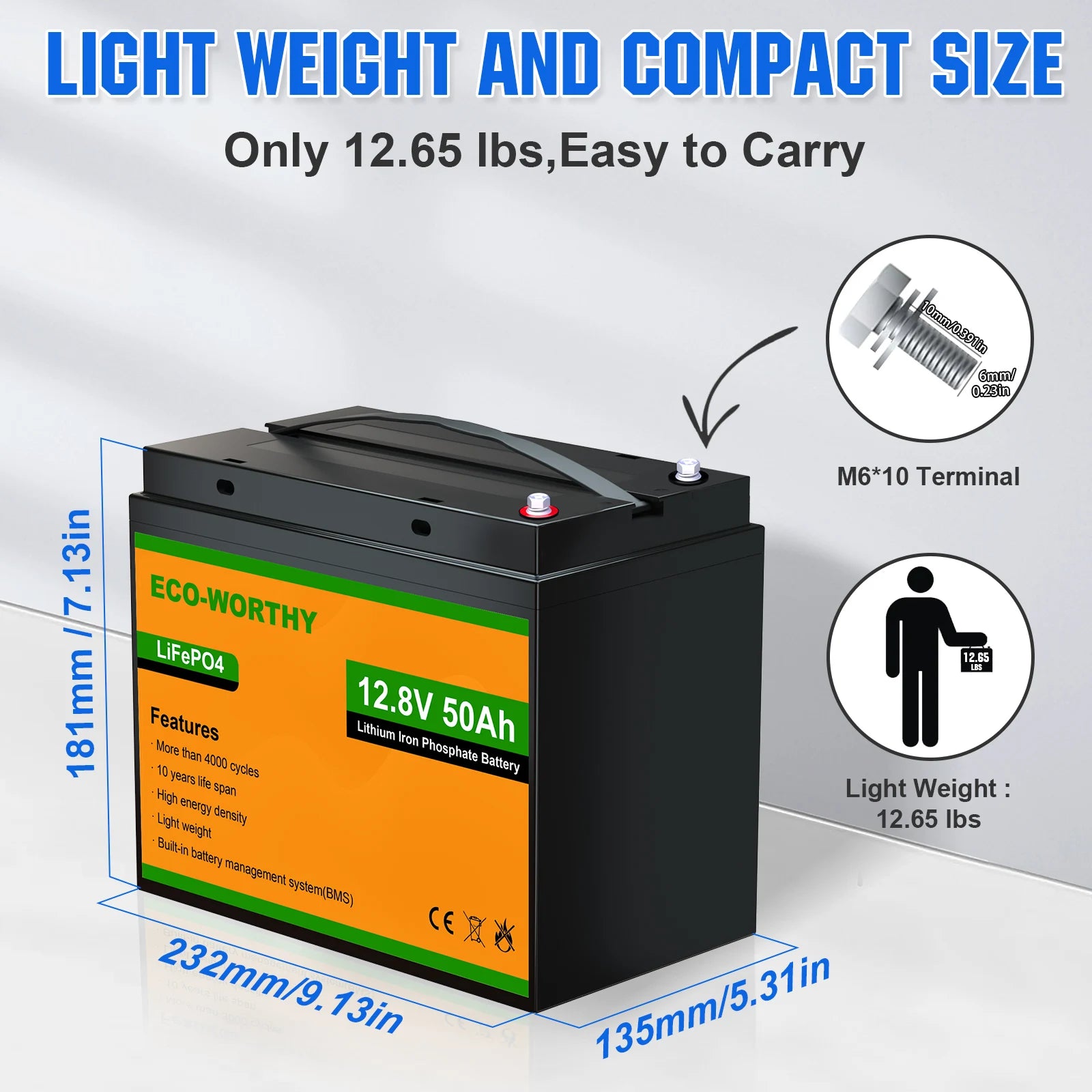 12V 50Ah LiFePO4 lithiumová baterie s BMS pro trollingové motory
