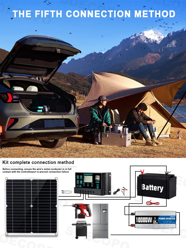 Komplet solcellekit 300W panel, 100A controller, 12V inverter