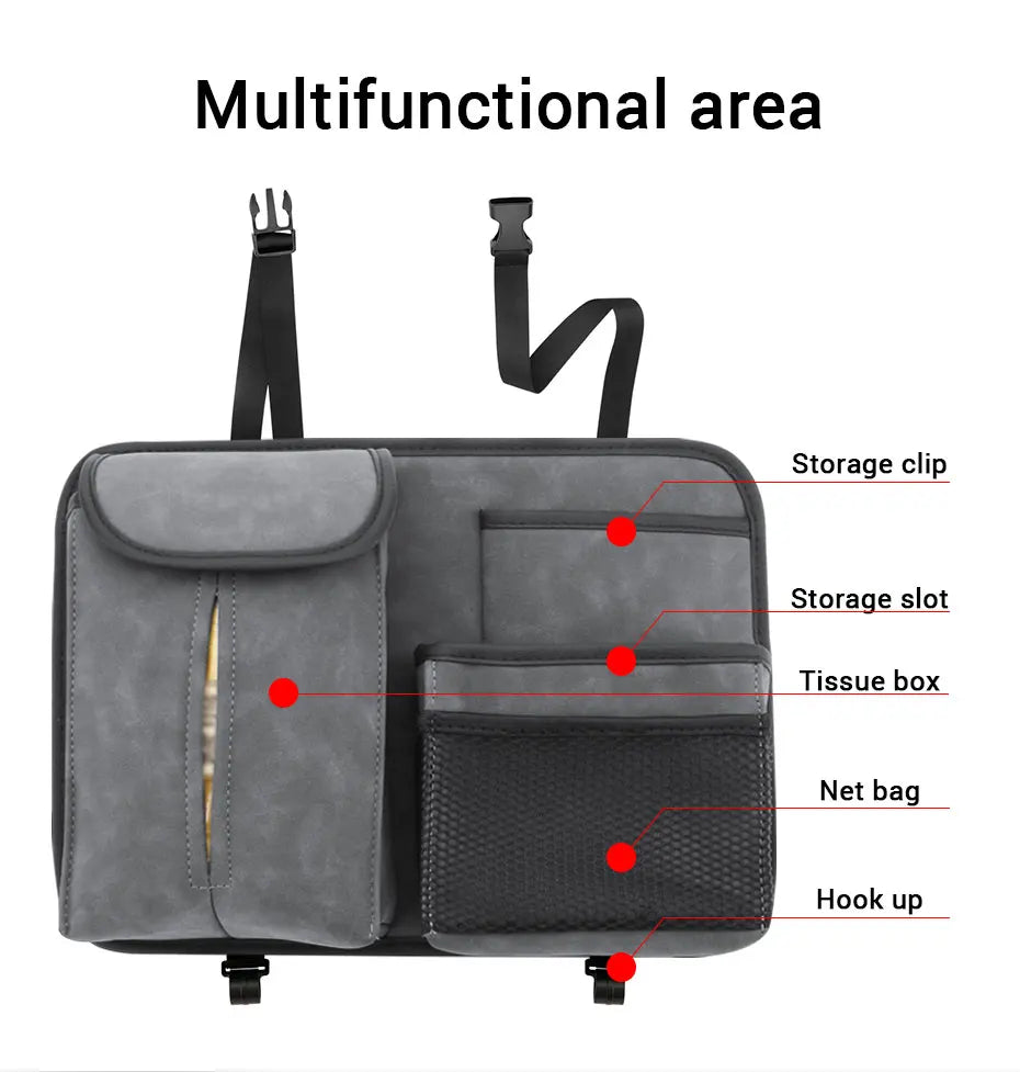 SEAMETAL Car Seat Back Storage Bag Premium Suede Car Organizer Multi-Pocket Storage Pocket Hanging Back Seat Auto Tissue Holder