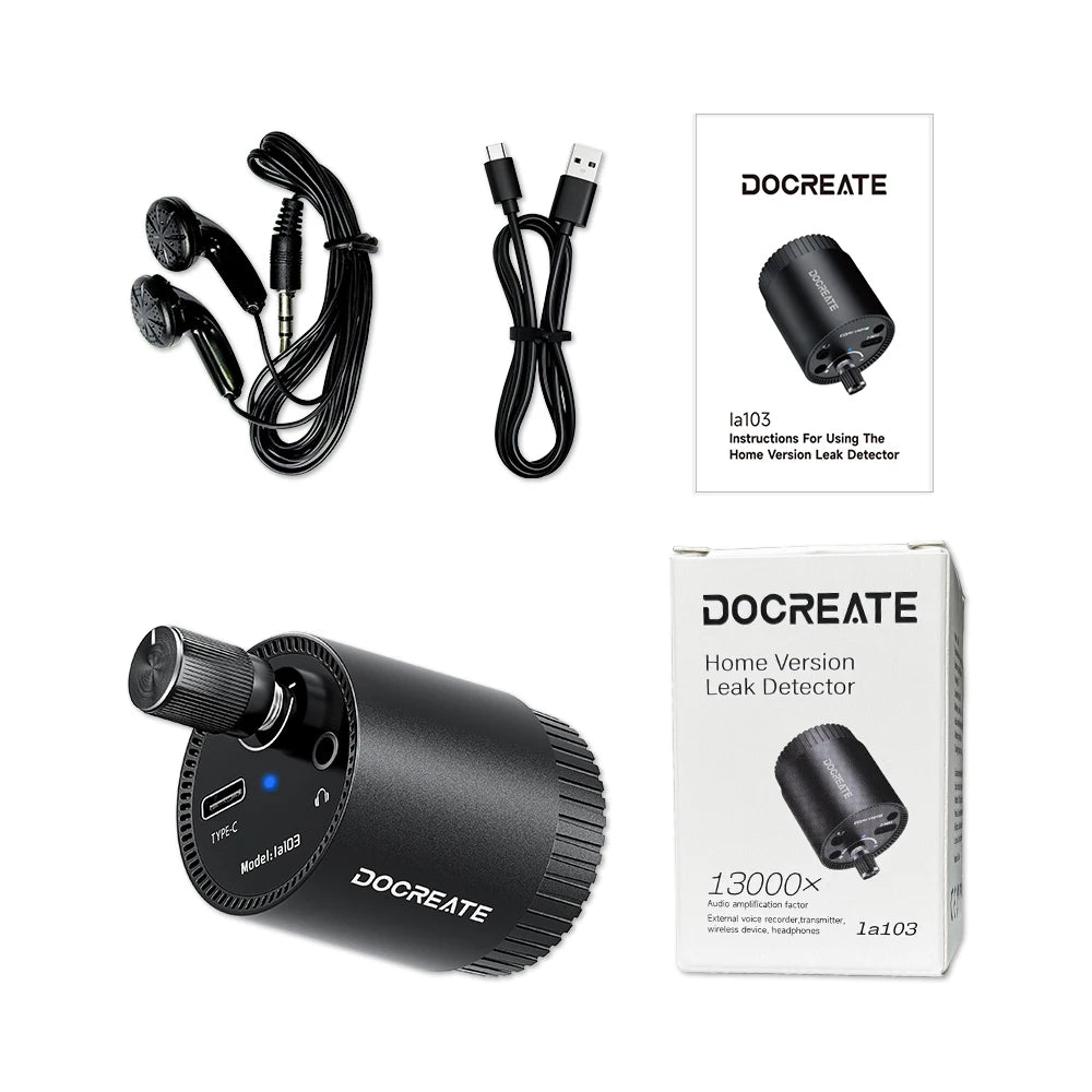 Docreate Mini Leak Detector Sound Amplifier For Home/13000X Audio Magnification/High Sensitivity Sensor/Rechargeable 200mAh