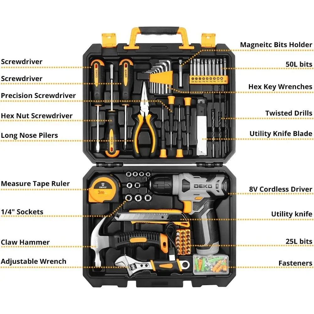8V Cordless Drill Tool Kit 126-Piece Home Repair Set