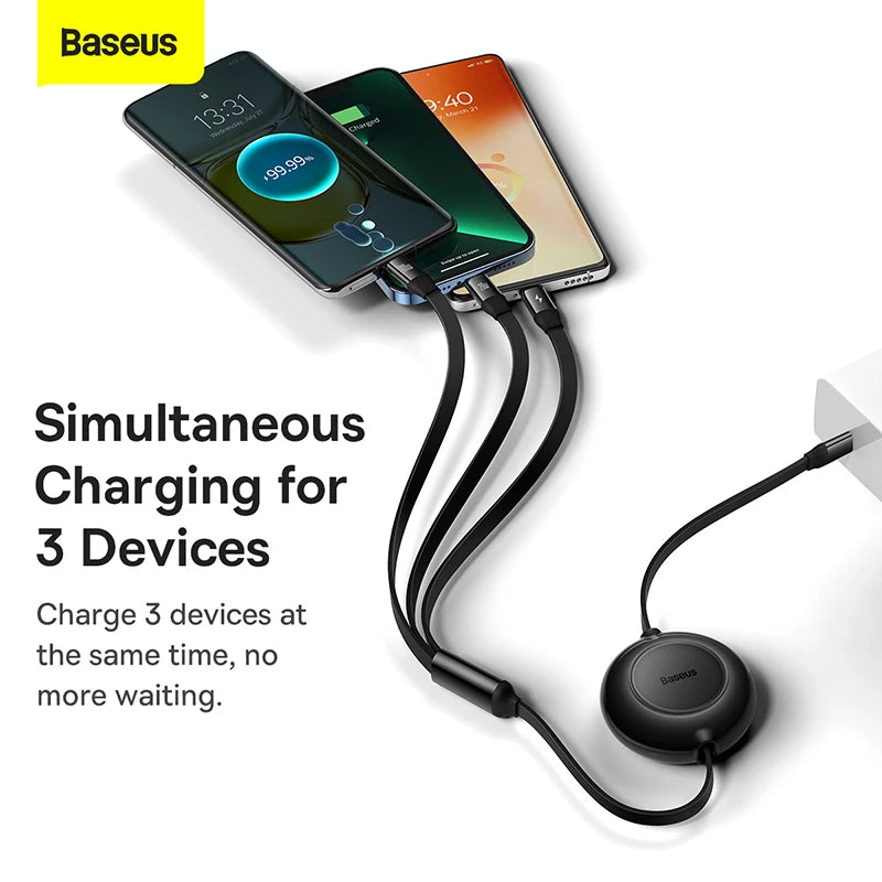 Vysúvací 100W 3v1 USB-C nabíjací kábel pre notebook a telefón