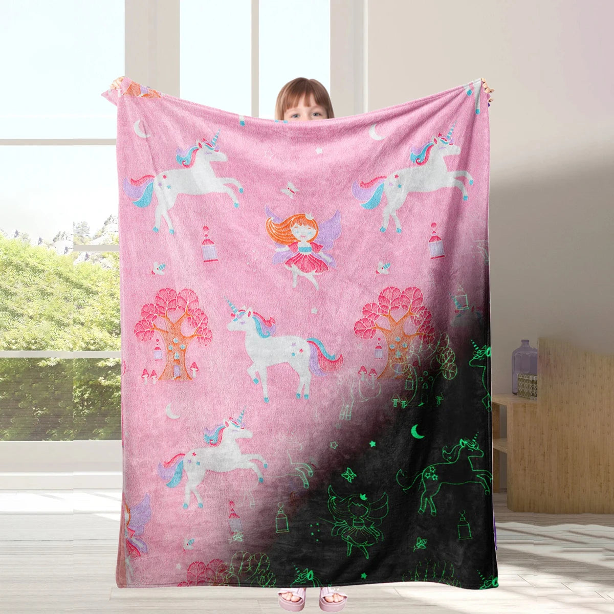 1pc Glow in The Dark Unicorn Blanket for Girls – Soft Pink Fleece Throw. Great Christmas, Birthday, Baby, Toddler Unicorn Gifts!