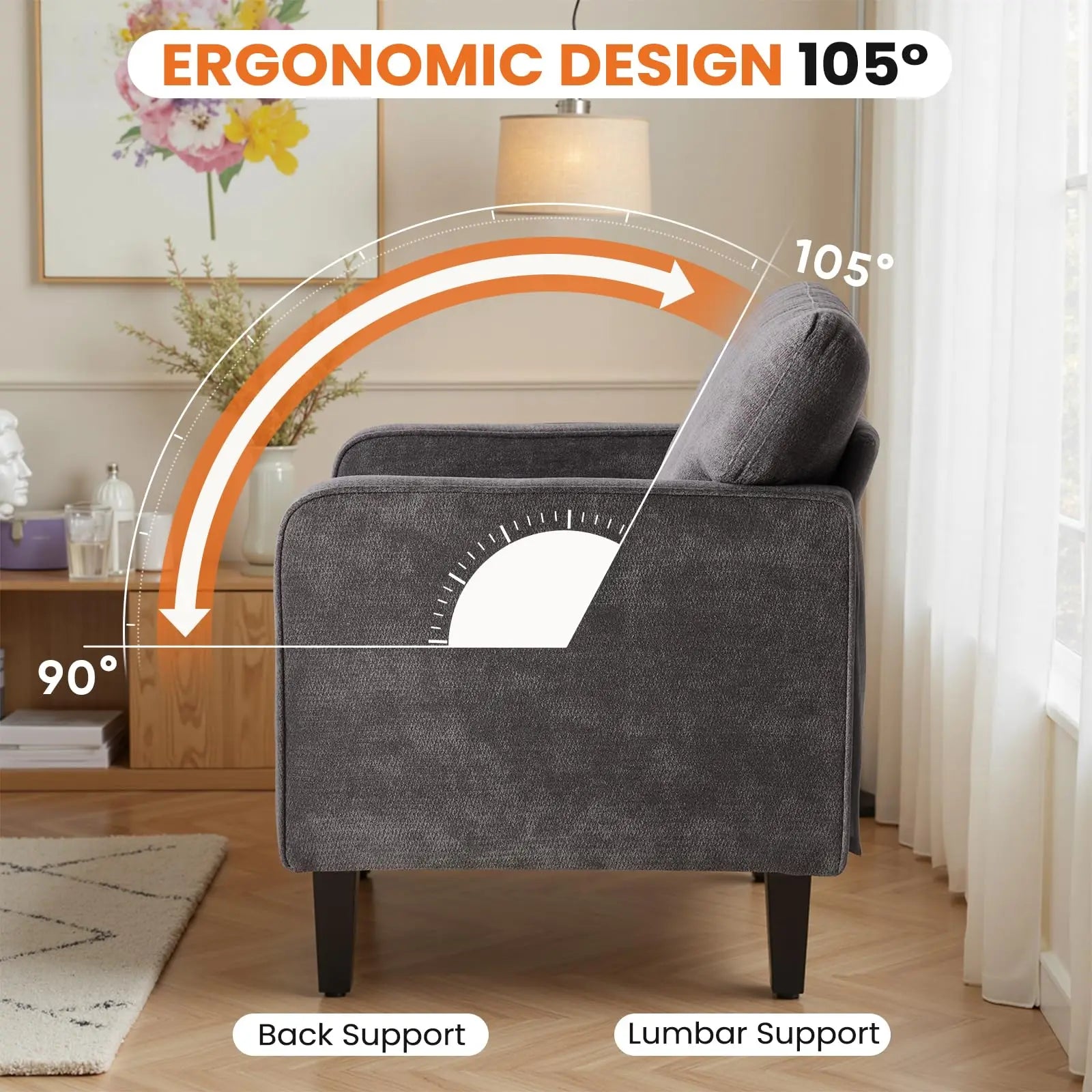 Modern Accent Lounge Chair with Armrests and Ergonomic Backrest