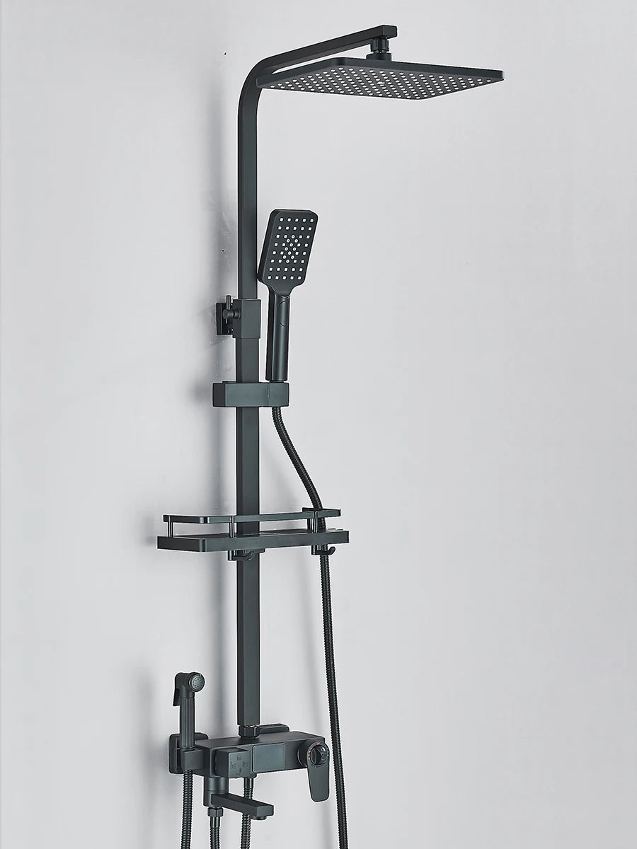 Black Digital Display Thermostatic Shower Faucet Set