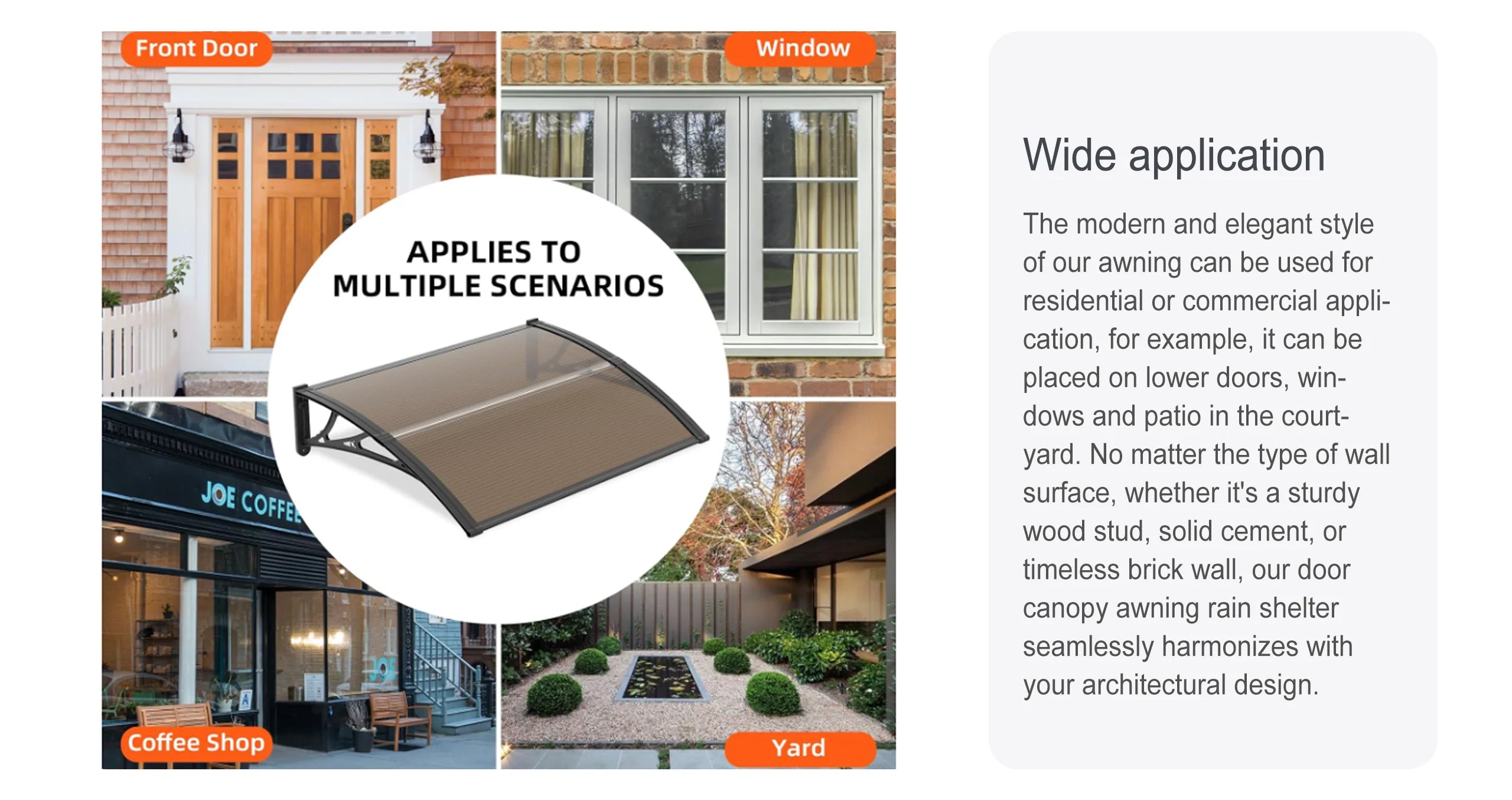 Window & Door Awning Canopy with UV Protection PC Panels