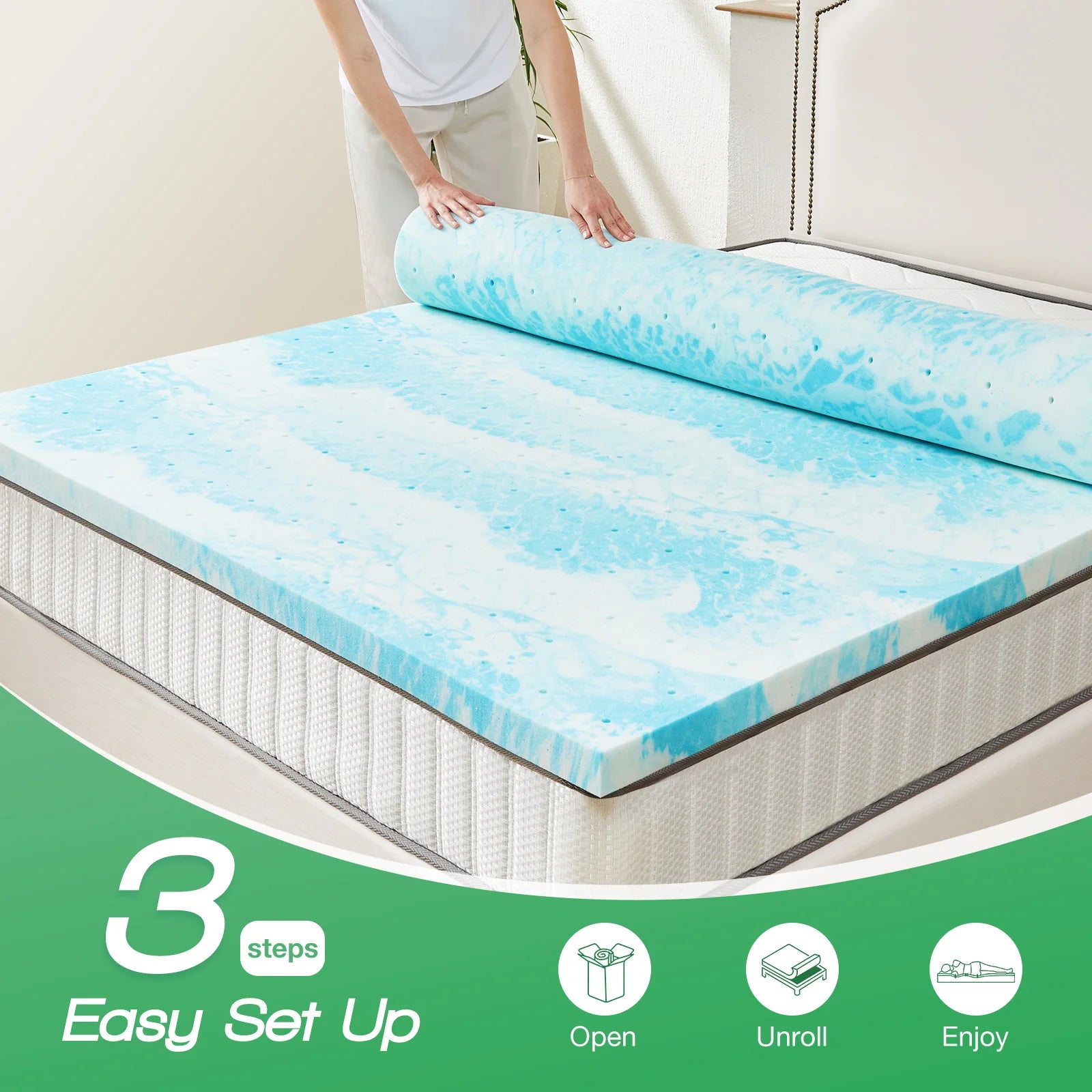 3 Inch Gel Memory Foam Mattress Topper Full Size Cooling Comfort