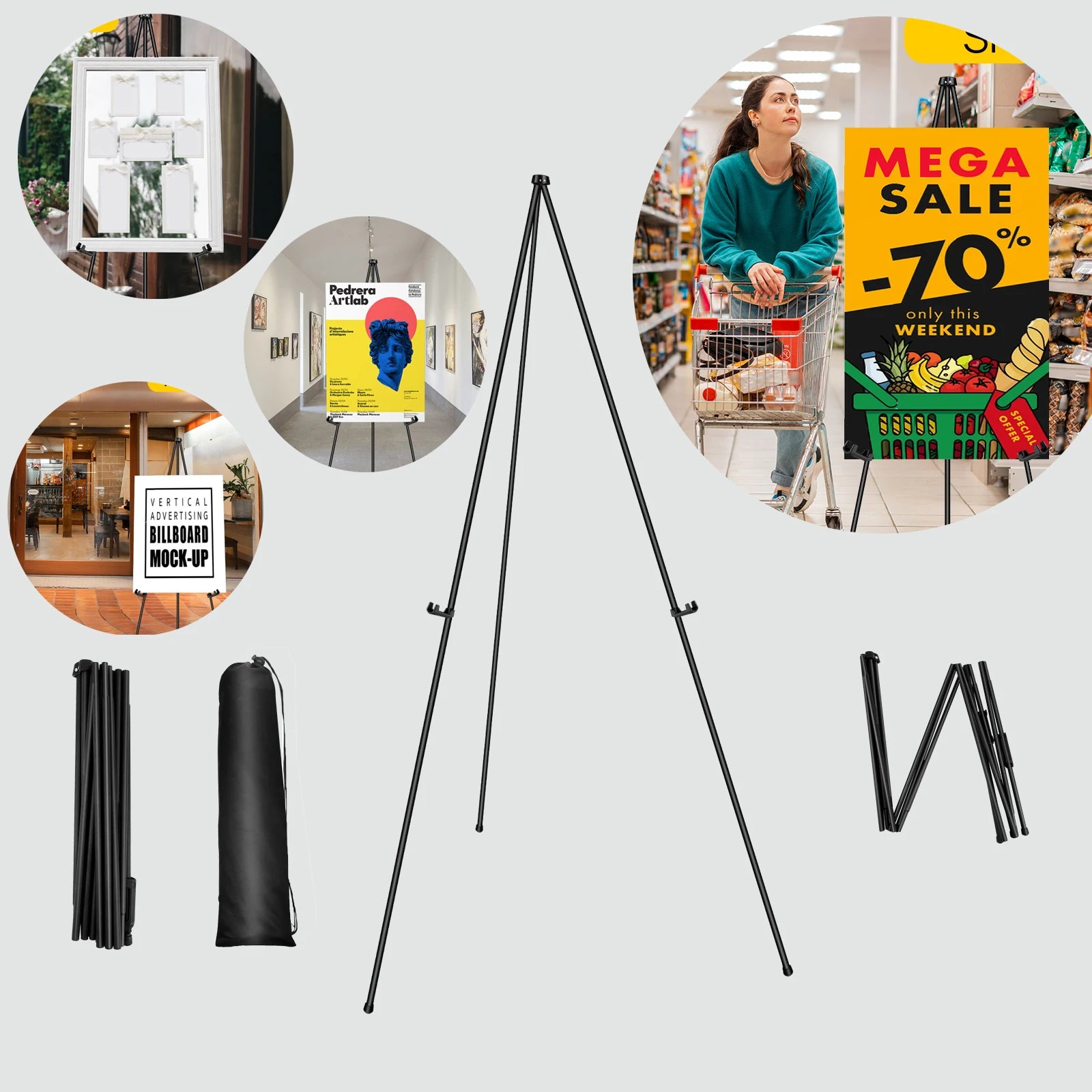 Cavalletto Pieghevole Portatile – Treppiede Regolabile in Metallo