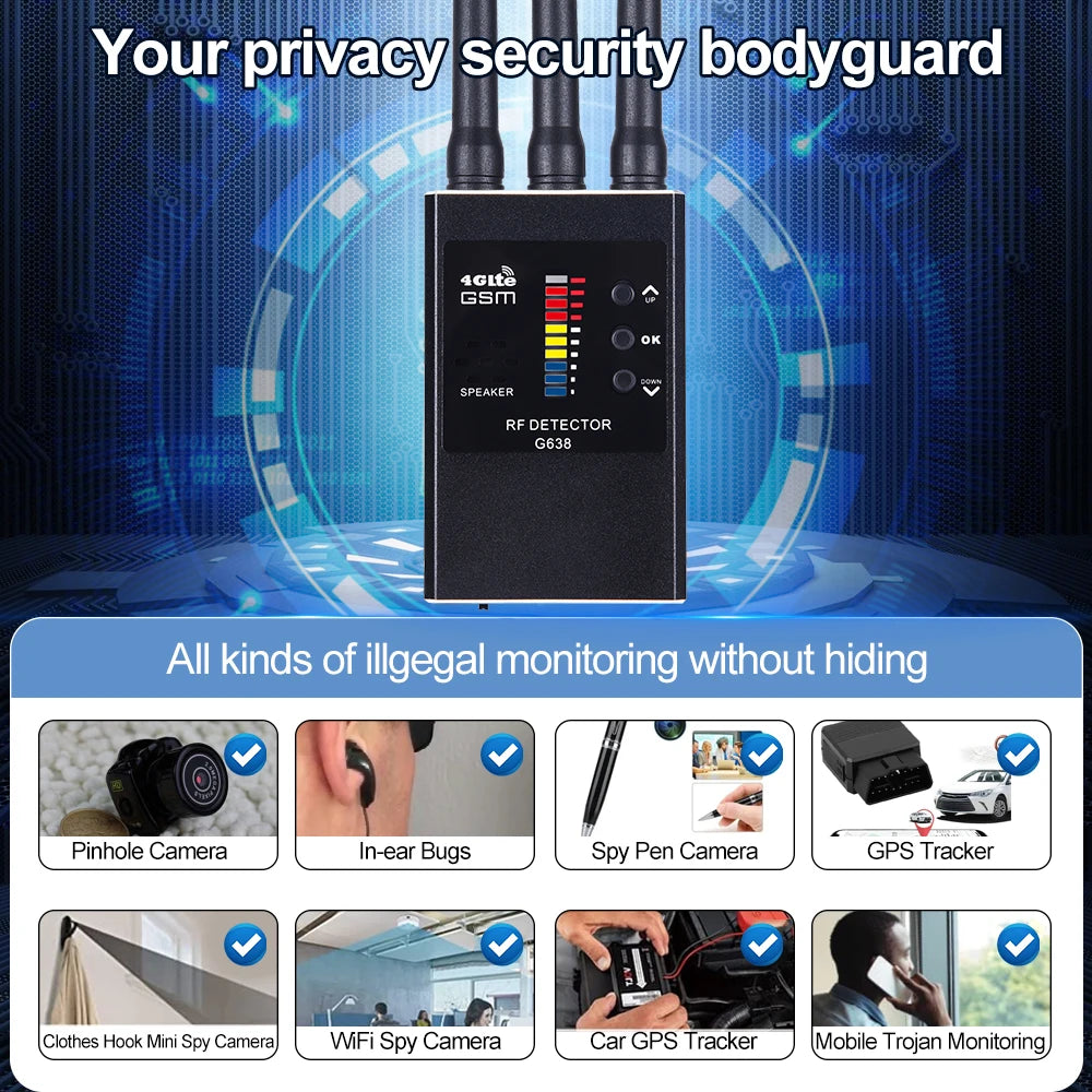 Latest Hot Sale G638 Anti Spy Detector Hidden Camera Infrared Scanner WiFi Bug Finder Wireless RF Signal GSM GPS Tracker Mini Le