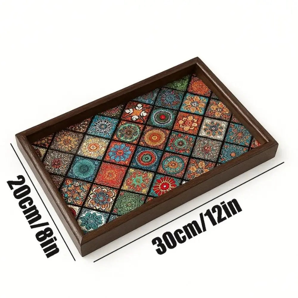 Tabuleiro de madeira de estilo boémio, 30 × 20cm