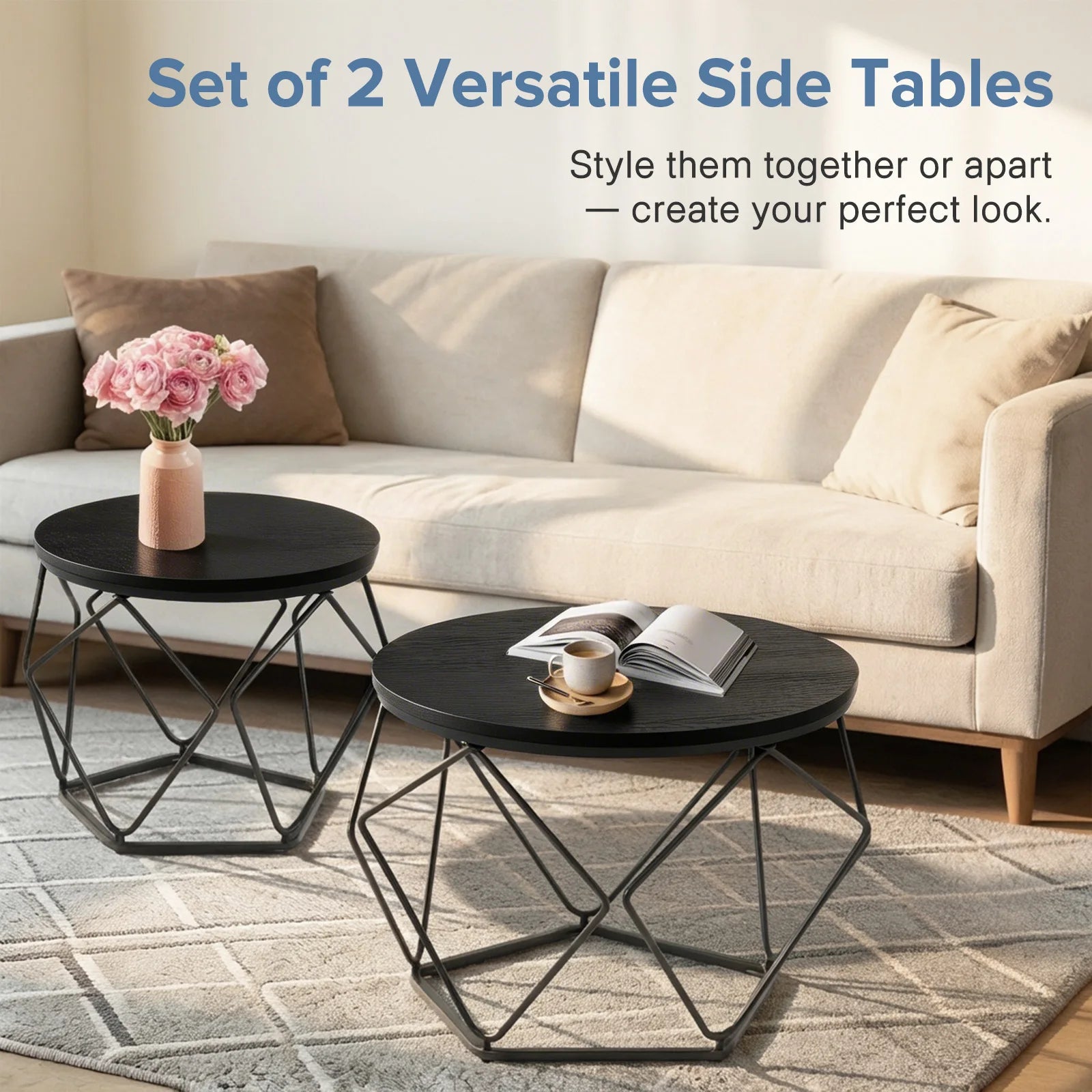 20in Round Nesting Coffee Table Set with Removable Lid Storage